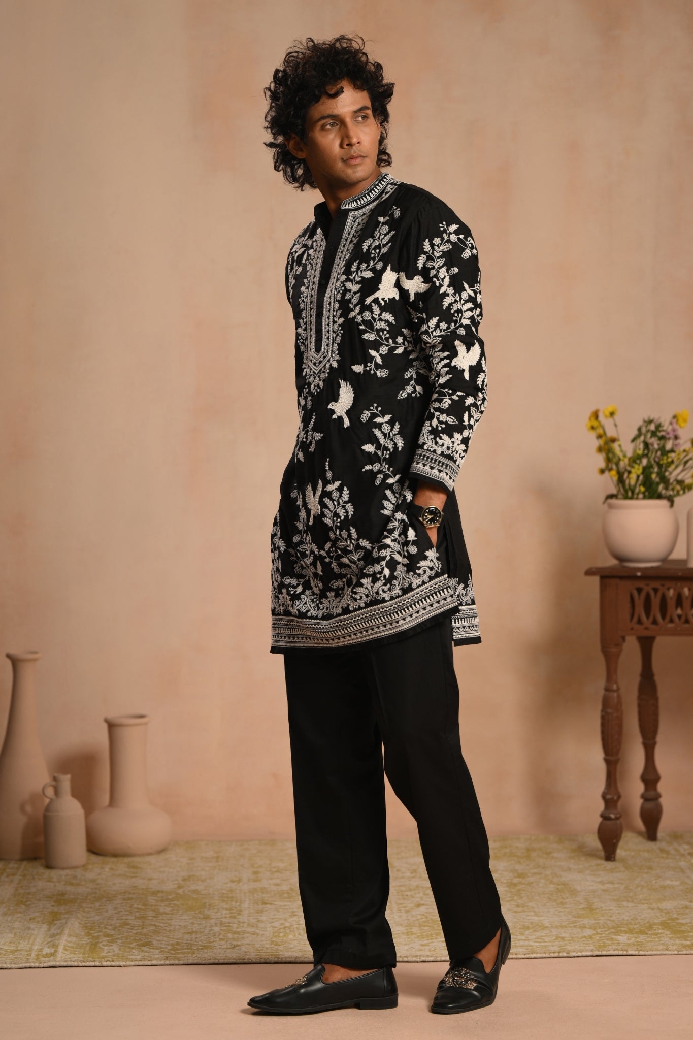 Black Shalimar Hand Embroidered Kurta Pajama Set