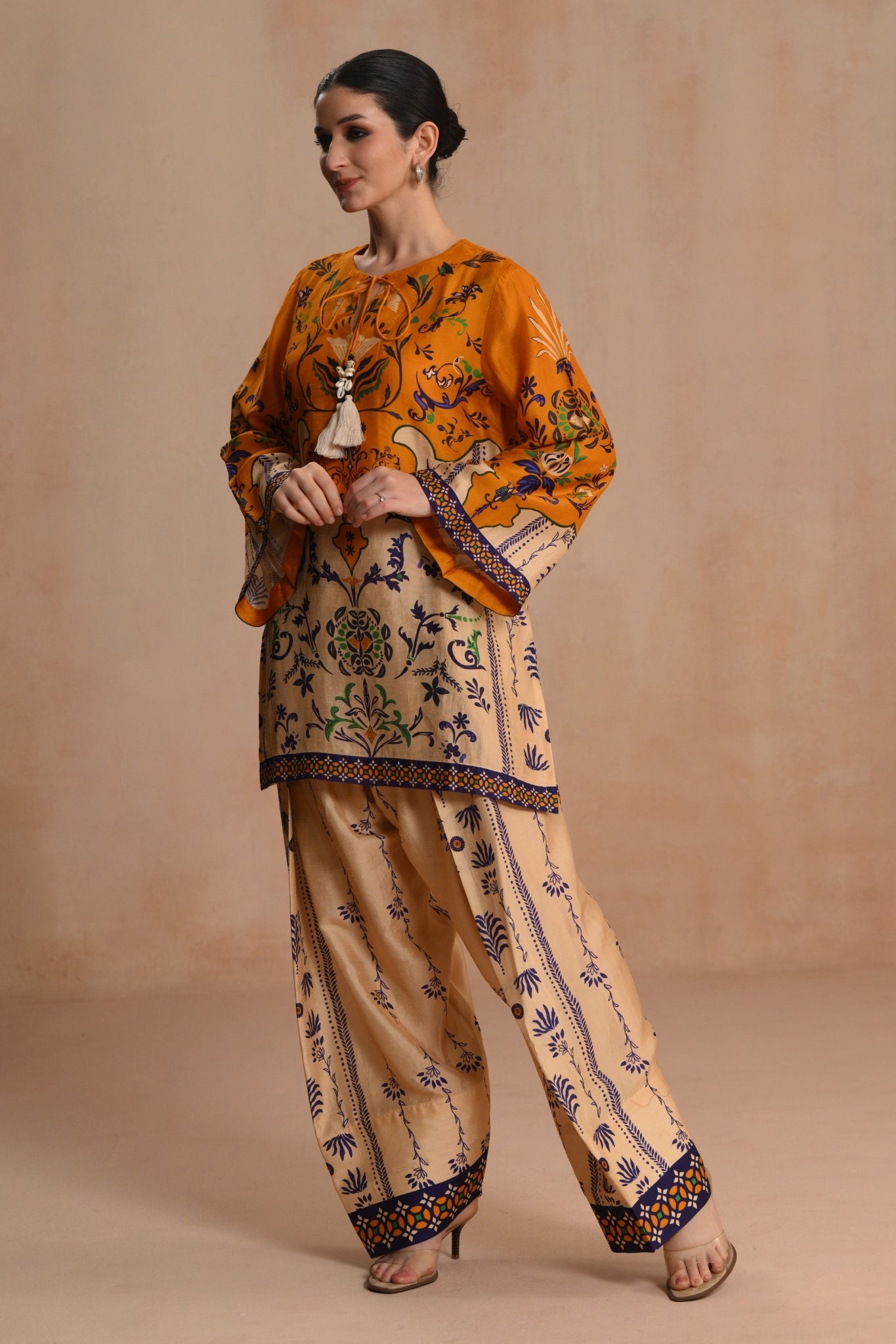 Mustard Gulnaar Heritage Kurta Set Taroob