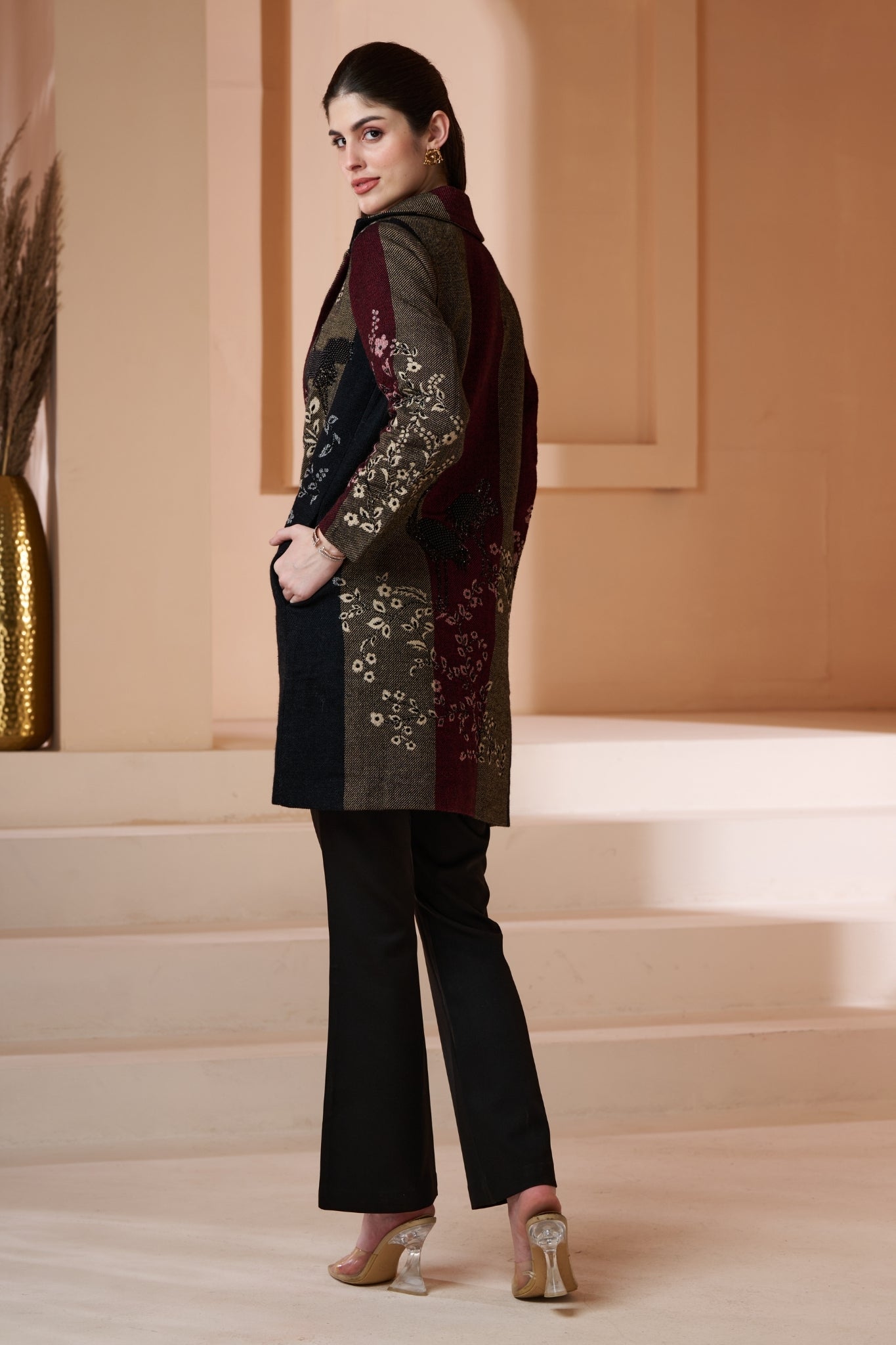 Taroob Homing Flamingos Swarovski Long Coat