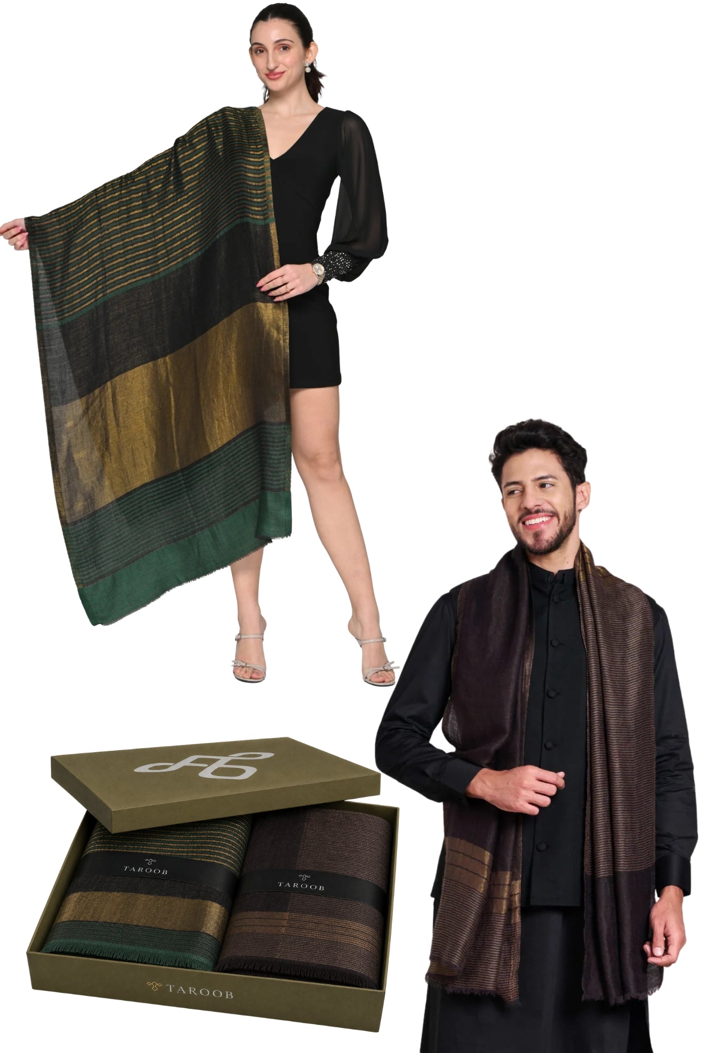 Taroob His & Her Gift Set of Men's and Women's Zari Stoles