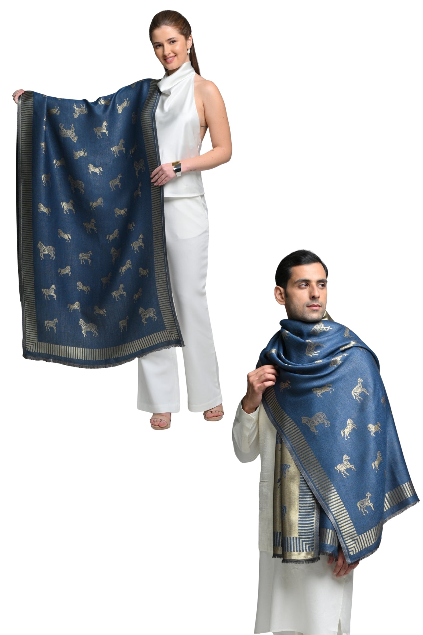 Taroob Gift Set of Unisex Pashmina Wool Resham Stole for Him or Her