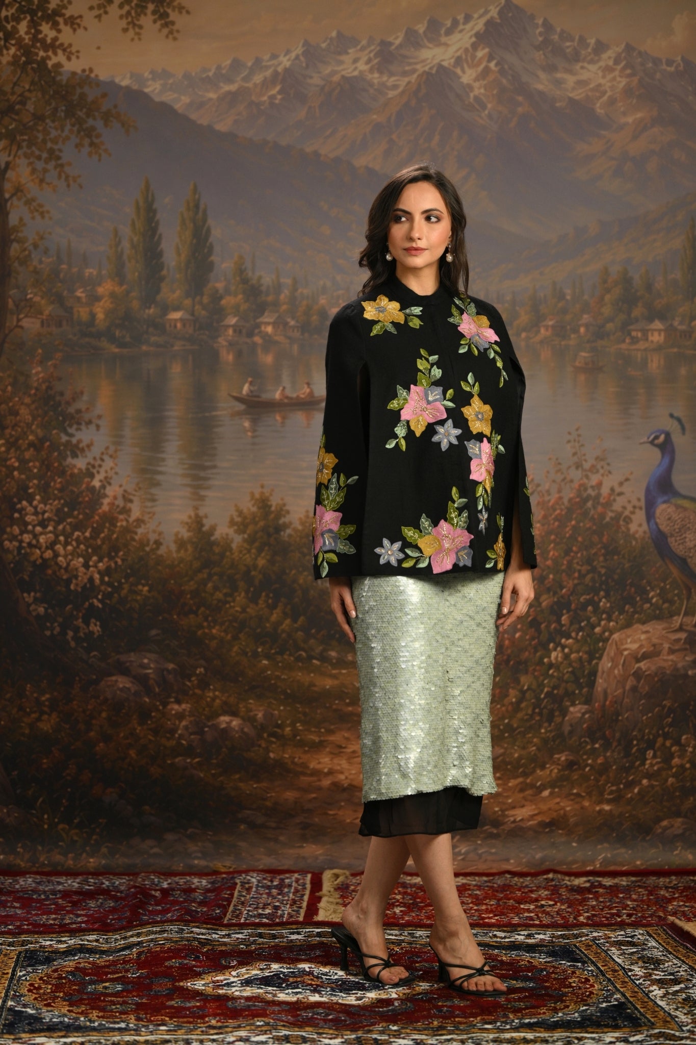 Black Embroidered Garden Party Cape Taroob