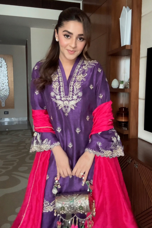 Isha Multani in PURPLE NAYAB KURTA SET