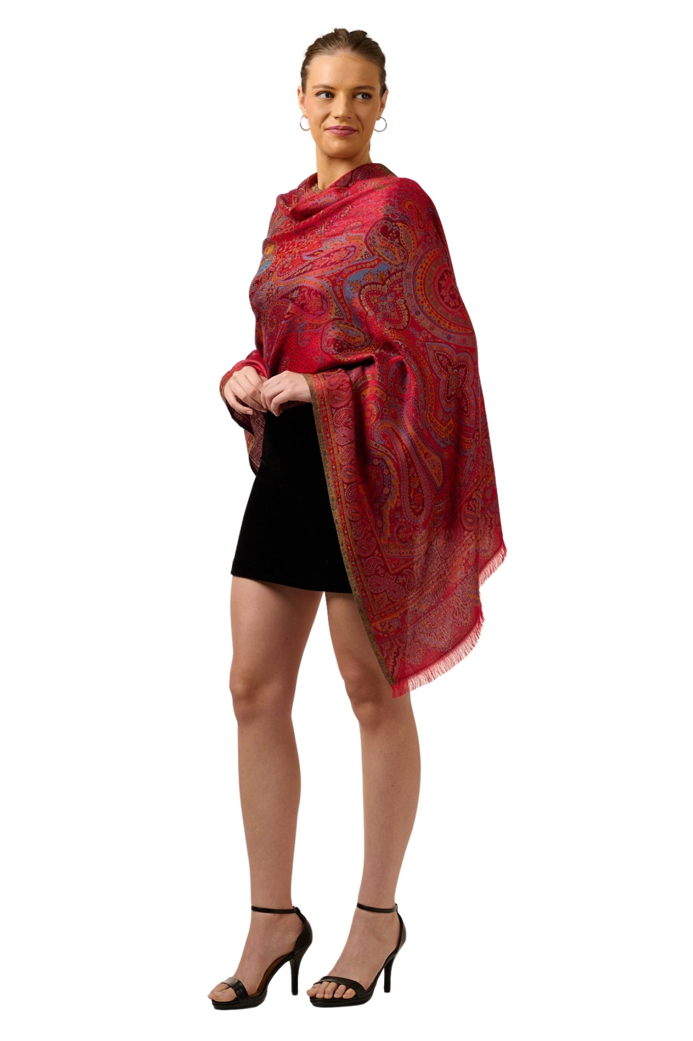 Taroob Bold Red Silk Jamawar Stole