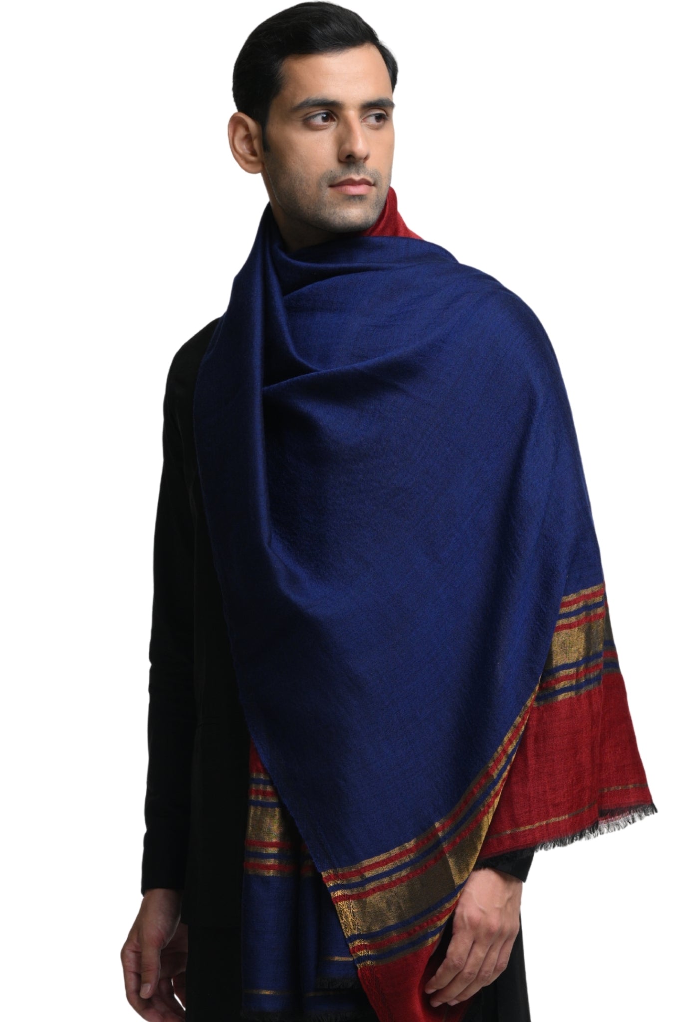 Ultra Soft Wool Zari Stole – Men's Zari Stoles – Styling view | Taroob