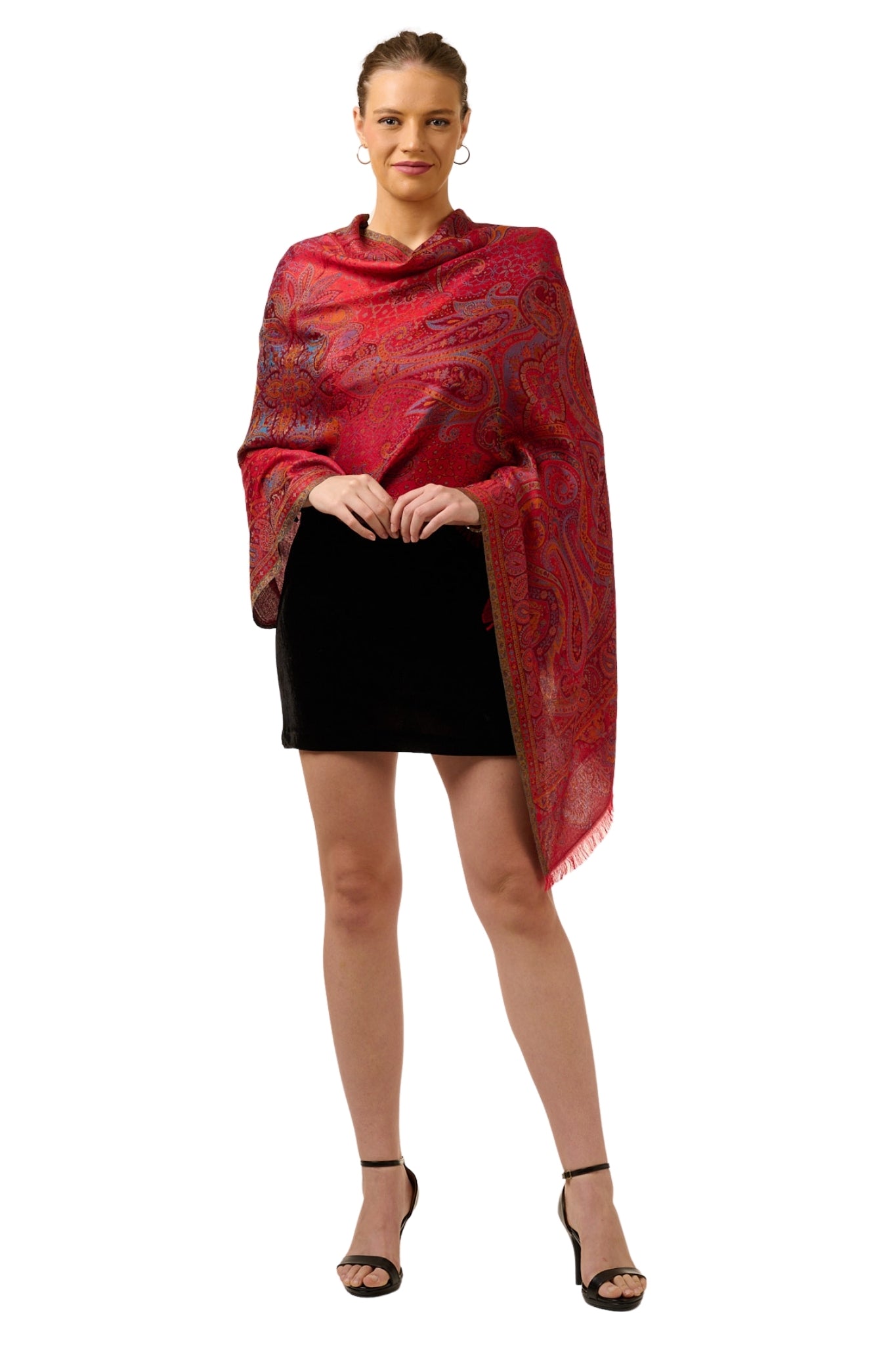 Taroob Bold Red Silk Jamawar Stole