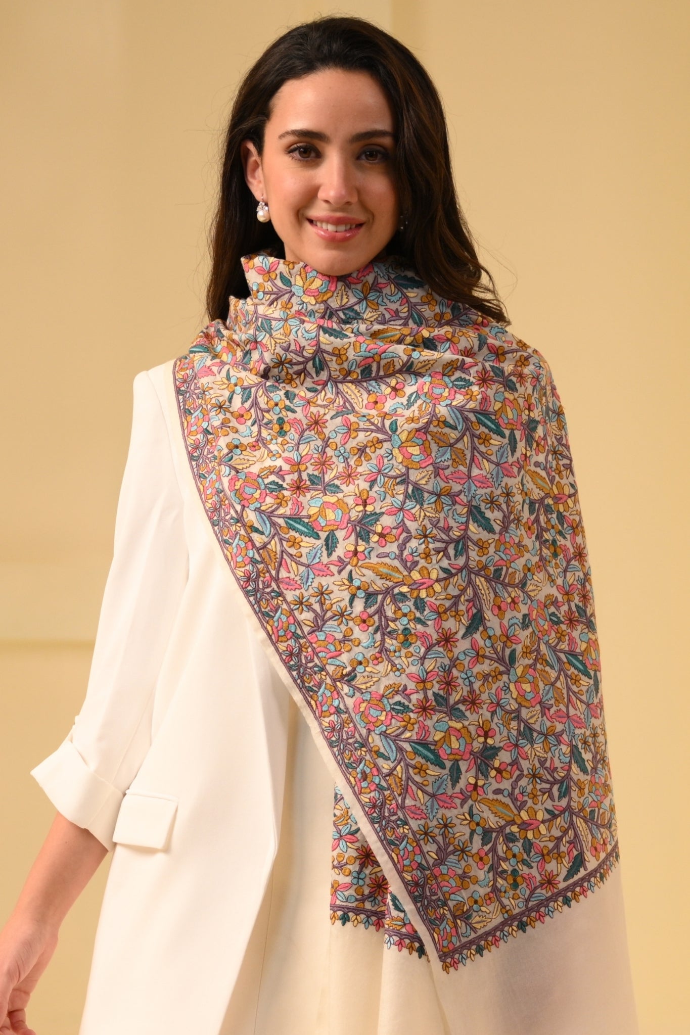 Taroob Floral Noir Embroidered Stole