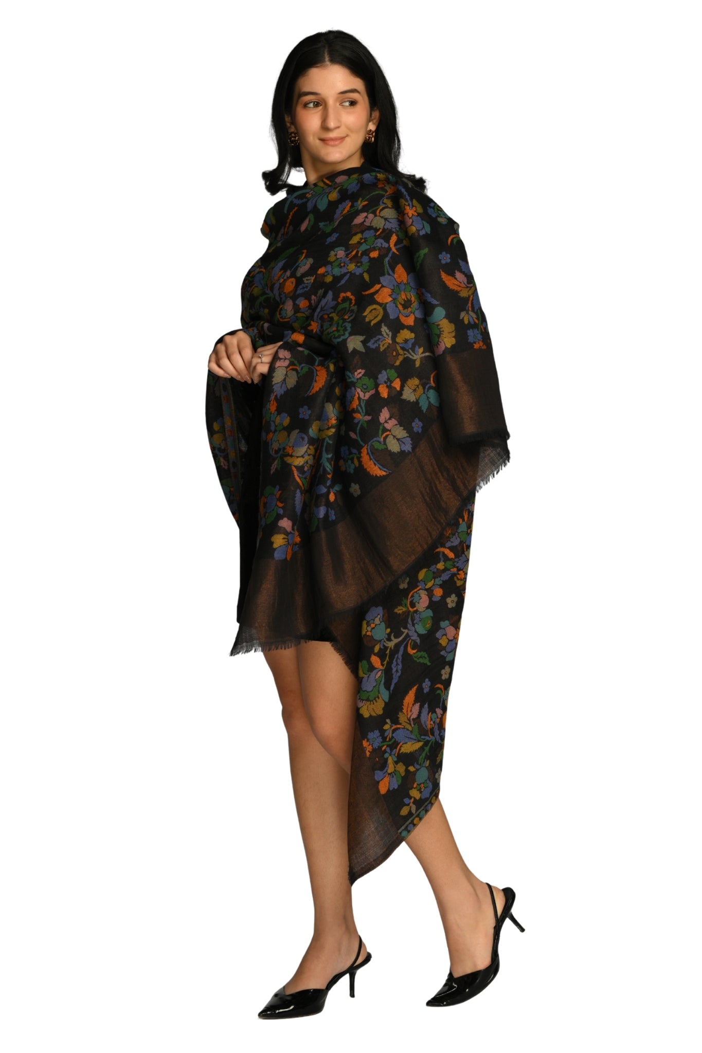 Taroob Rare Floral Zari Reversible Shawl