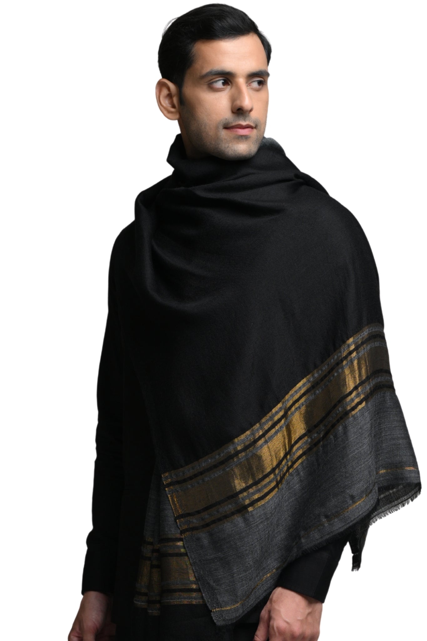 Ultra Soft Wool Zari Stole – Men's Zari Stoles – View 5 | Taroob