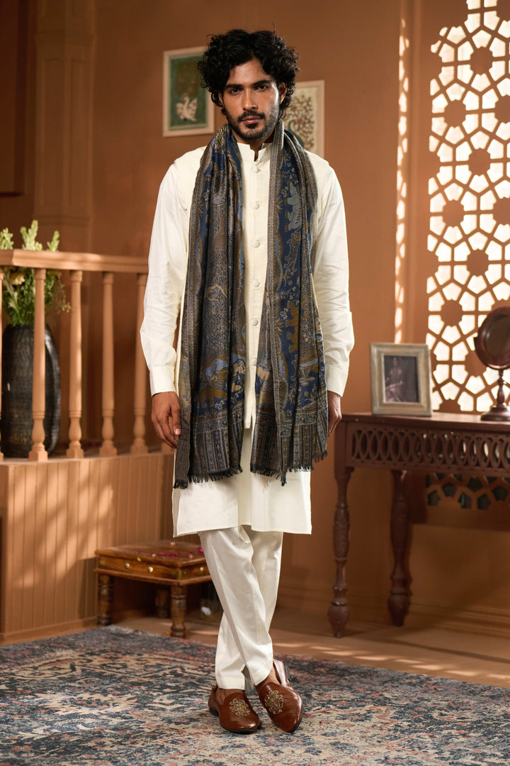 Taroob Raj-Shikara Silk Jamawar Stole