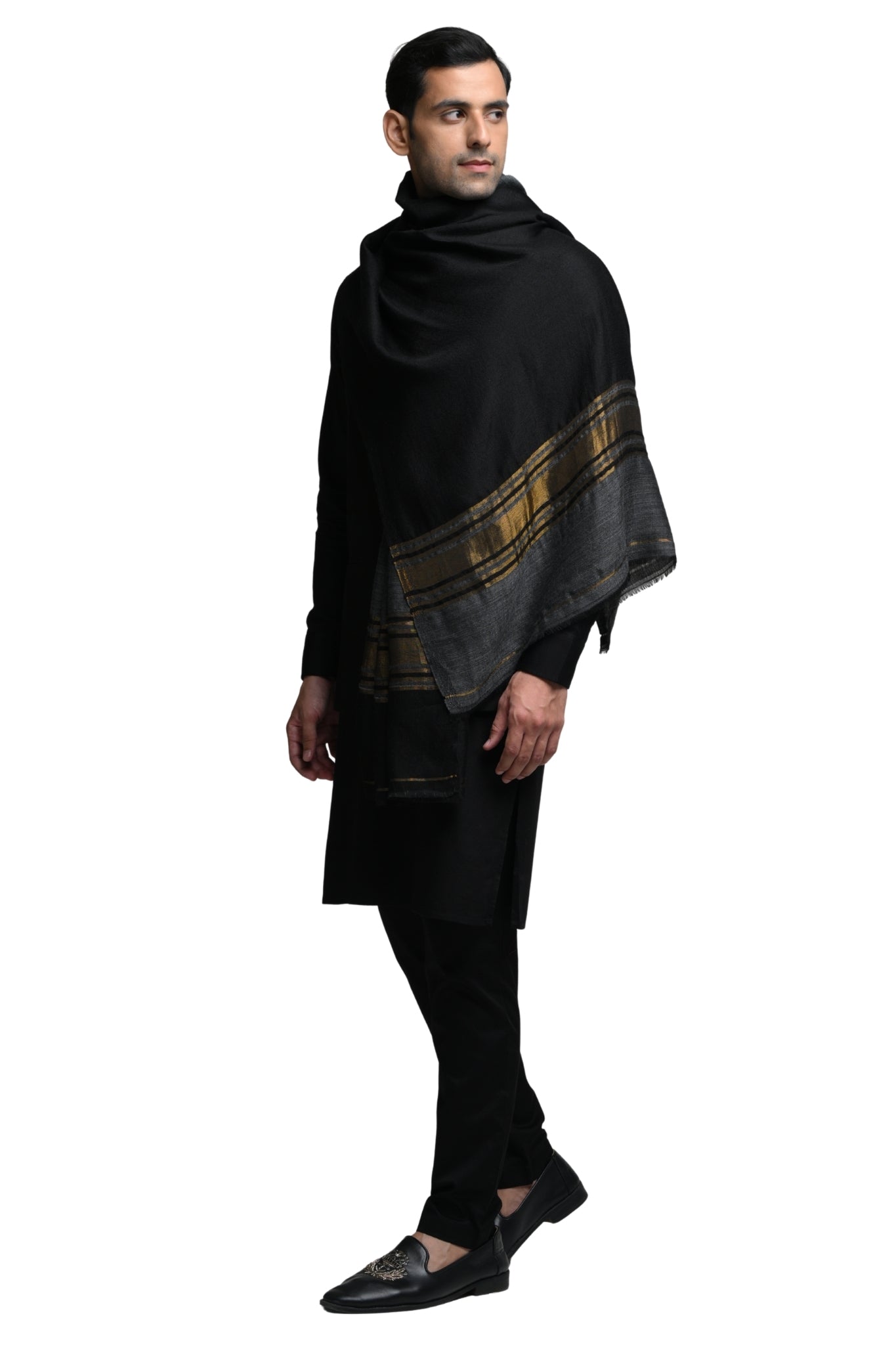 Ultra Soft Wool Zari Stole – Men's Zari Stoles – View 9 | Taroob
