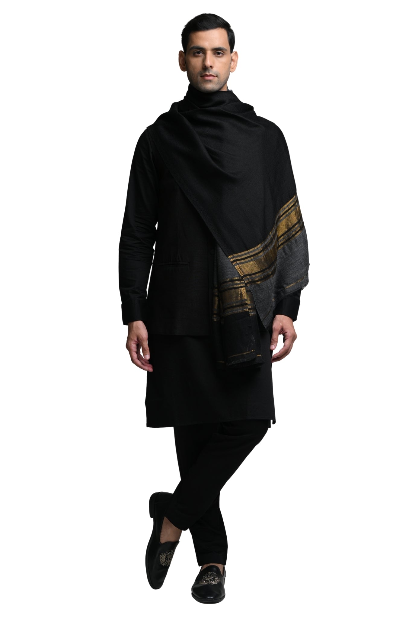 Ultra Soft Wool Zari Stole – Men's Zari Stoles – View 8 | Taroob