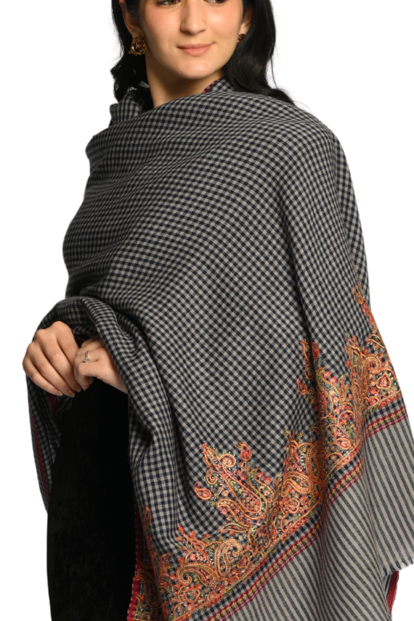 Taroob Embroidered Wool Checkered Shawl