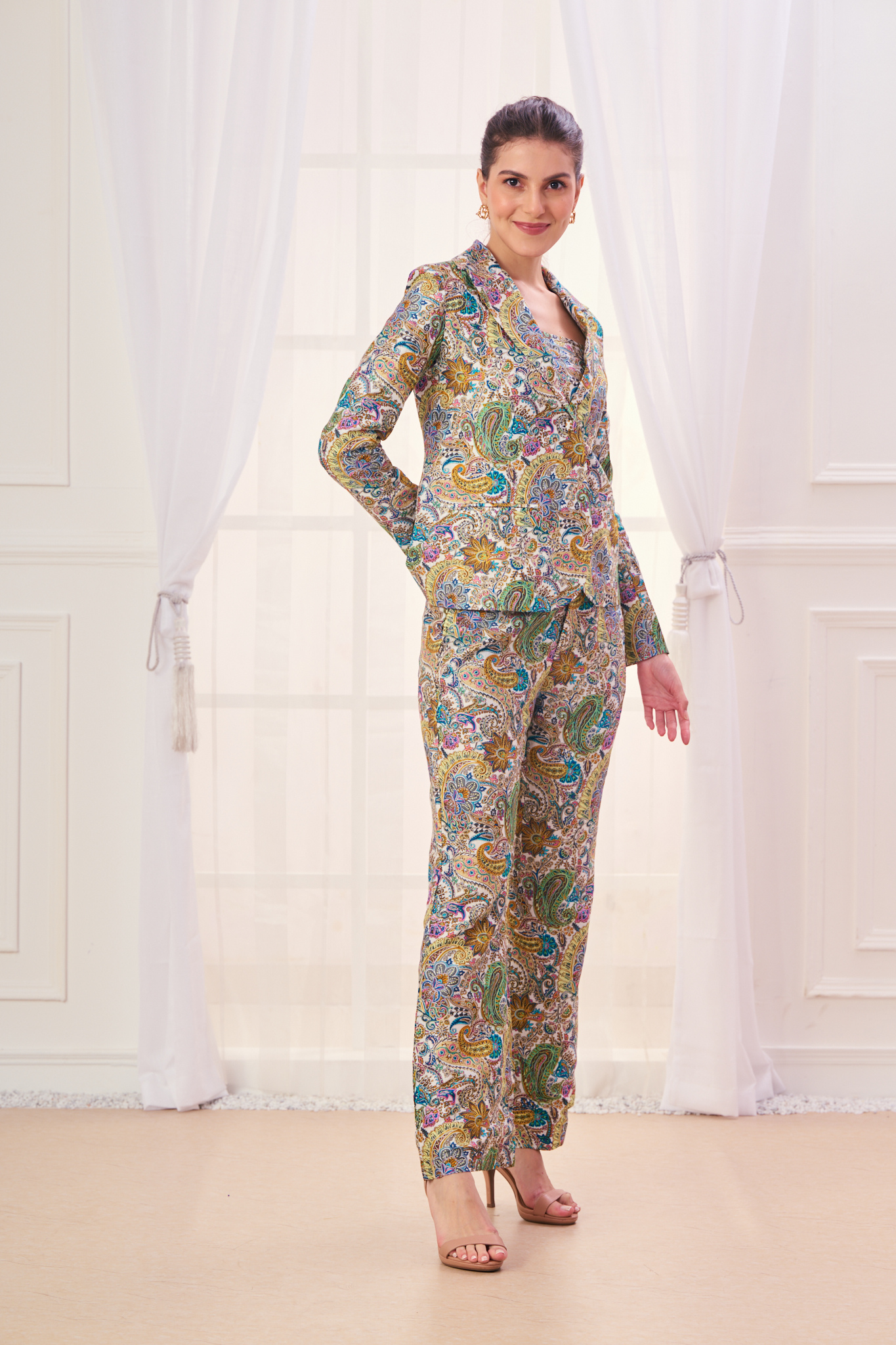Intricate Paisley Embroidered Silk Co-ord Set – Women's Coords & Shirts – Alternate view | Taroob