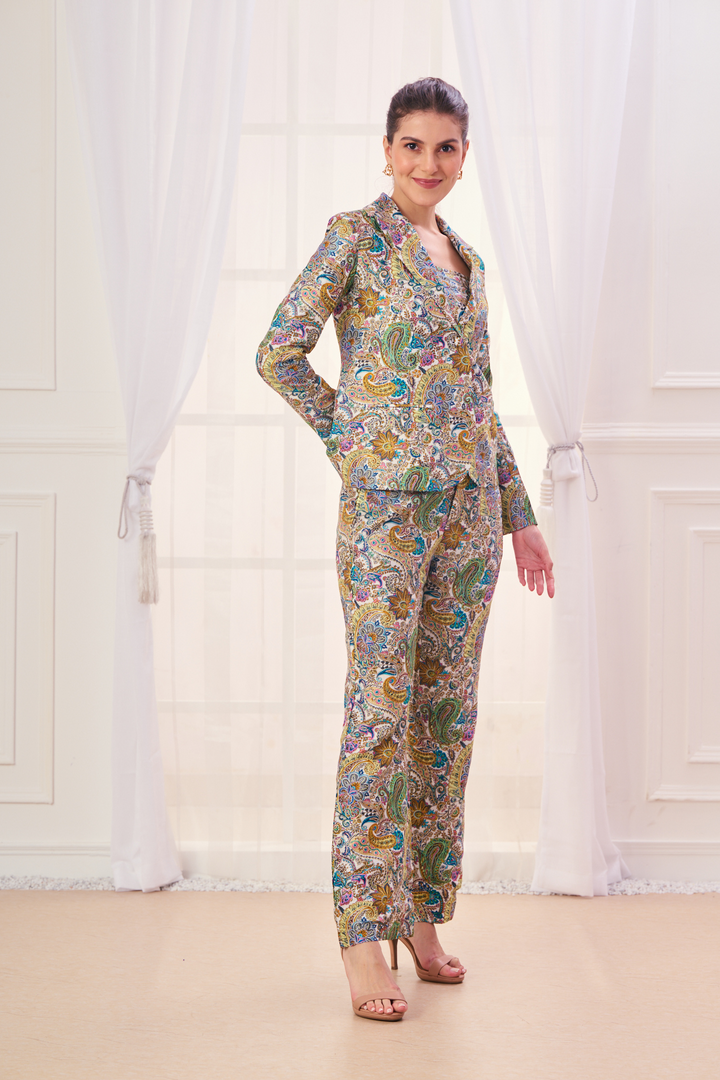 Intricate Paisley Embroidered Silk Co-ord Set