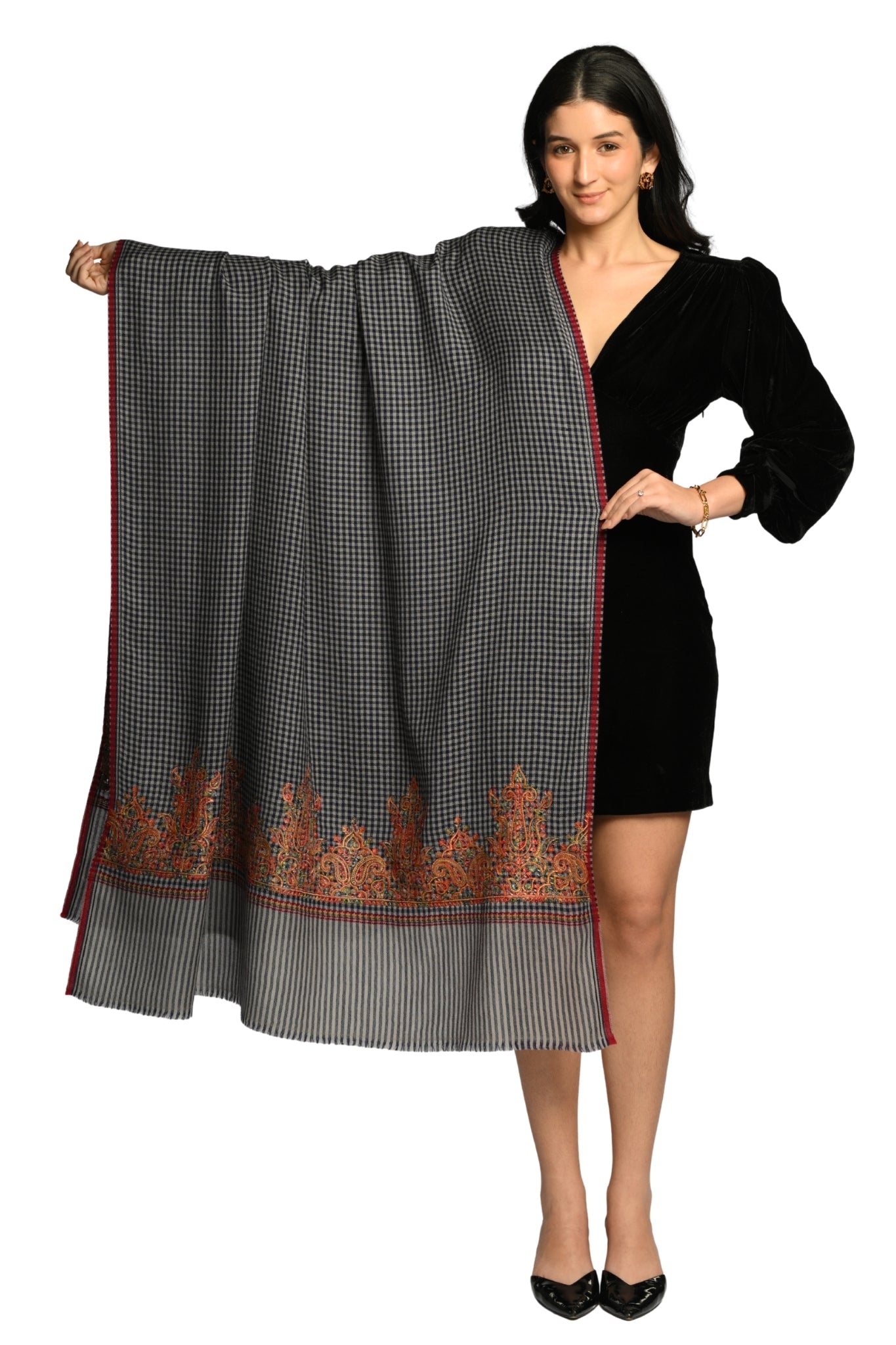 Taroob Embroidered Wool Checkered Shawl