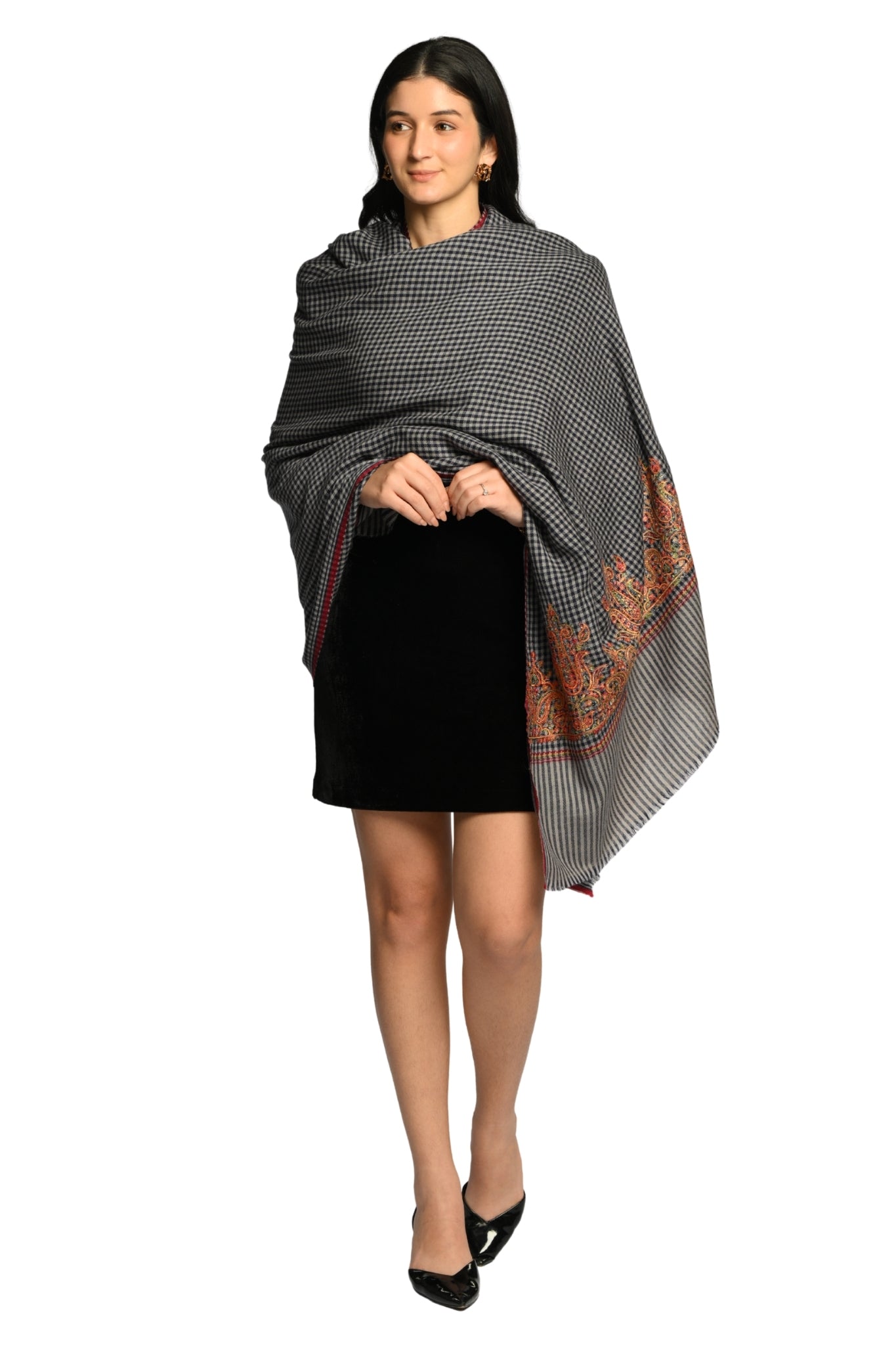 Taroob Embroidered Wool Checkered Shawl
