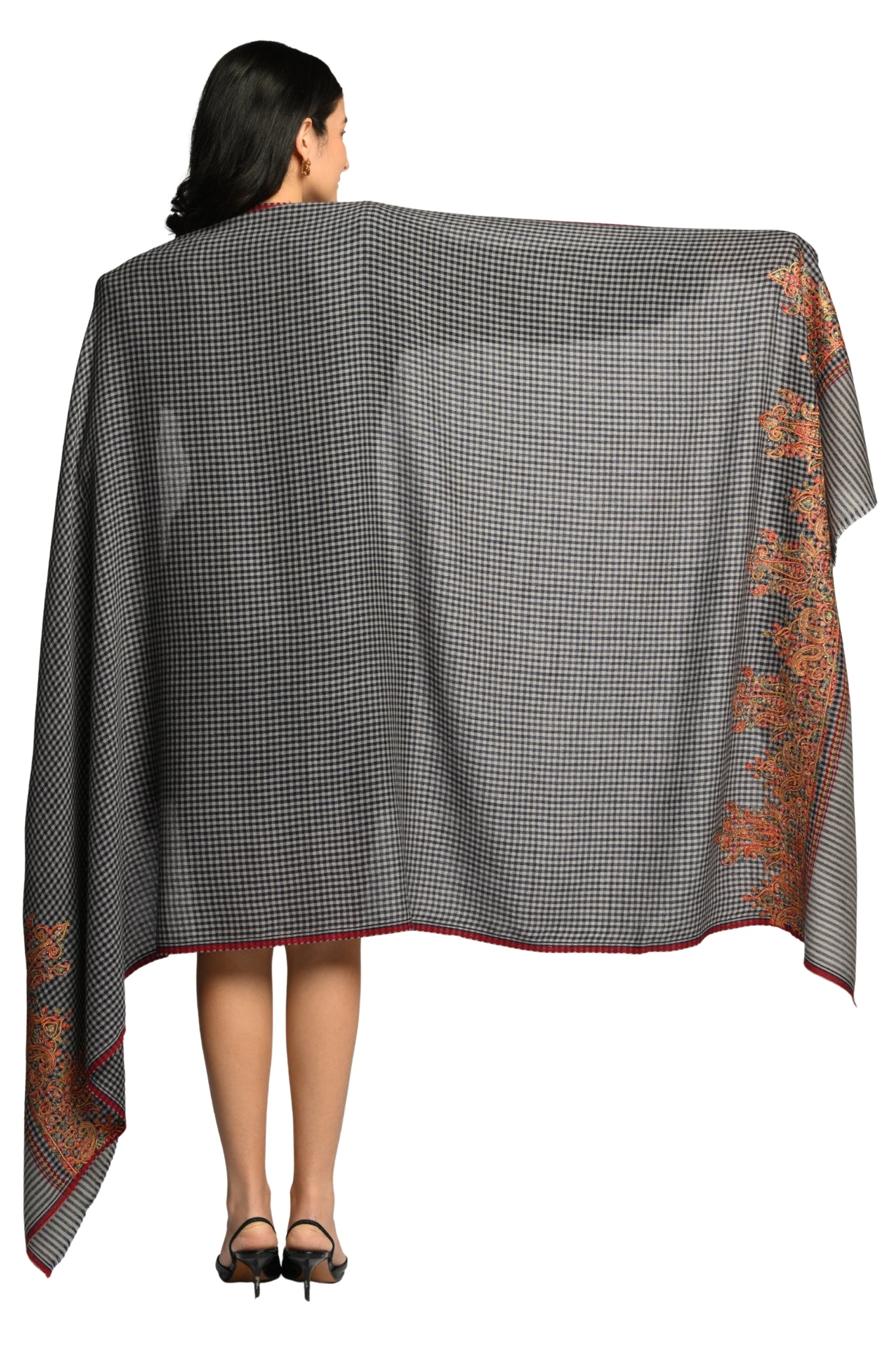 Taroob Embroidered Wool Checkered Shawl