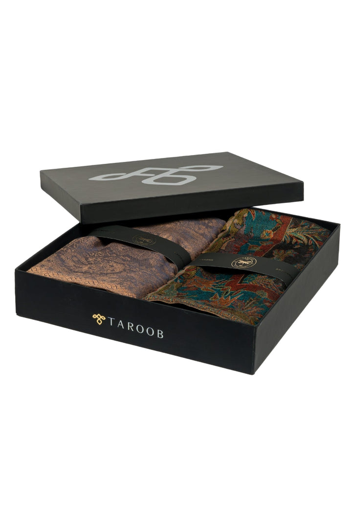 Taroob Couple Gift Set of Fine Silk Jamawar Stoles for Him & Her