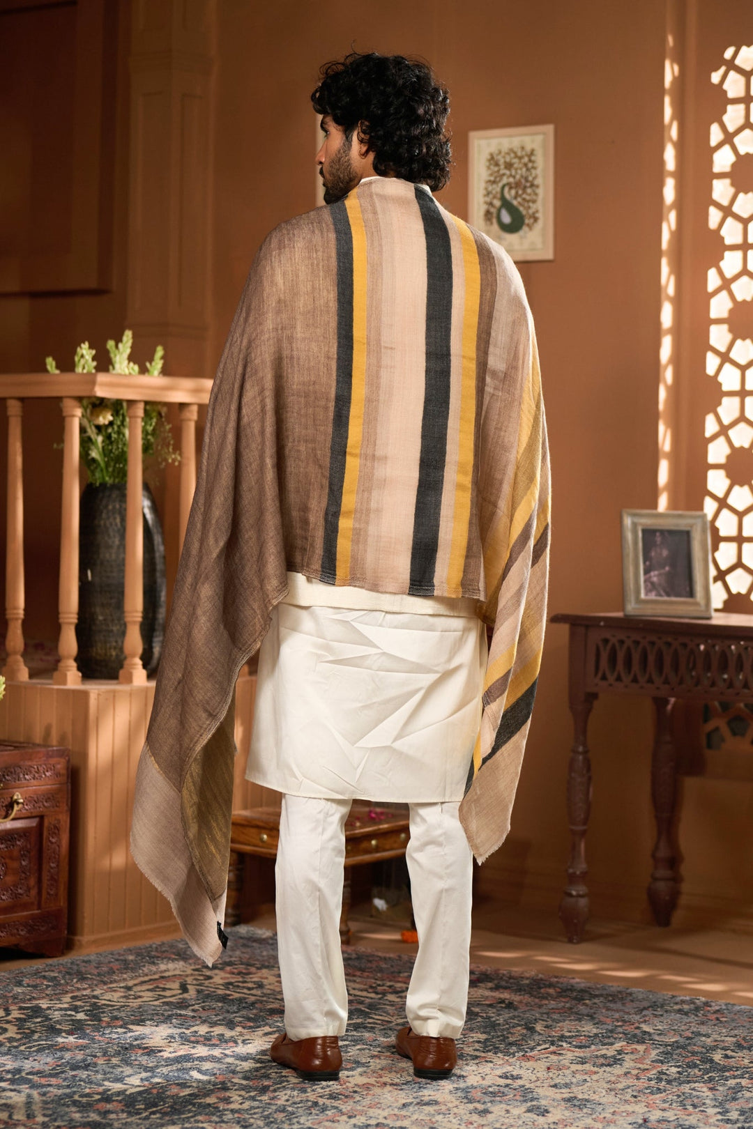 Taroob Multi Striper Soft  Wool Zari Stole