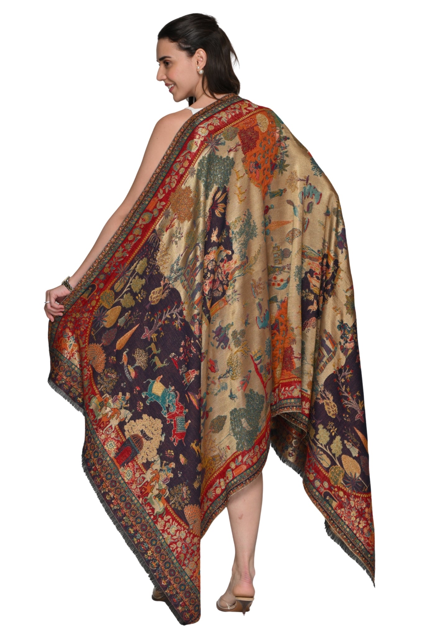 Vintage Mughal Shikara Resham Shawl – Women's Zari Shawls – View 5 | Taroob