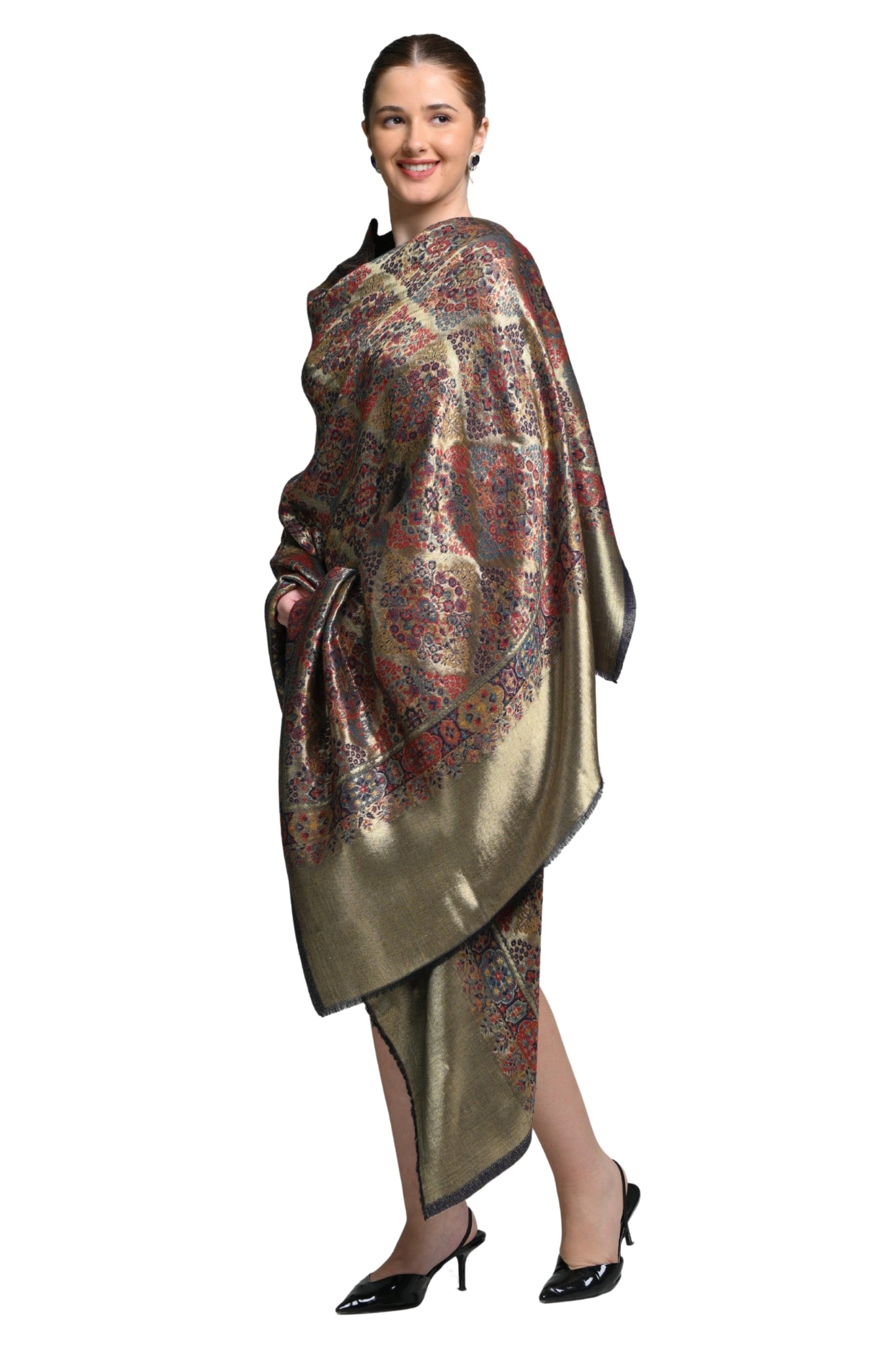 Taroob Royal Kashmiri Resham Reversible Shawl