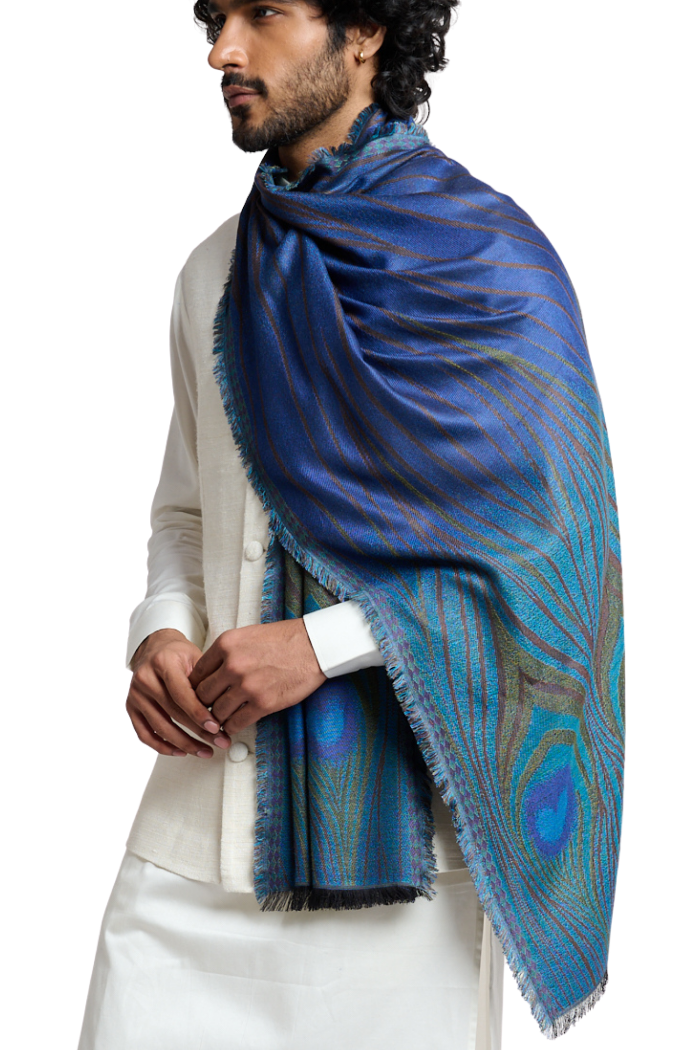 Taroob Men's Royal Peacock Silk Stole