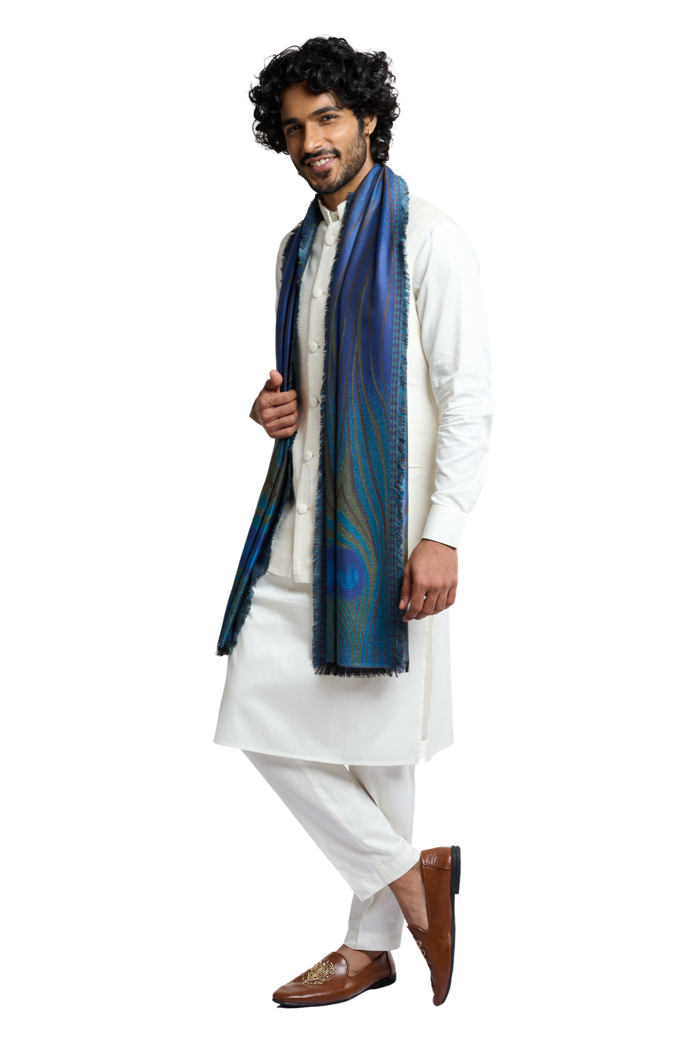 Taroob Men's Royal Peacock Silk Stole