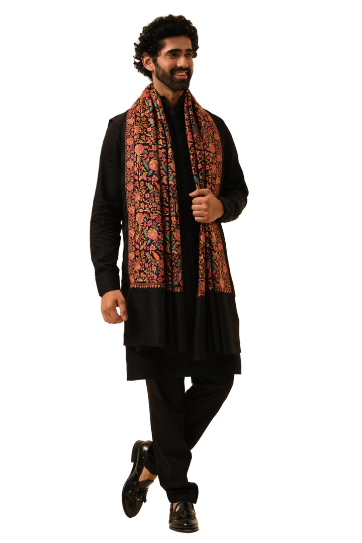 Taroob Floral Noir Embroidered Stole