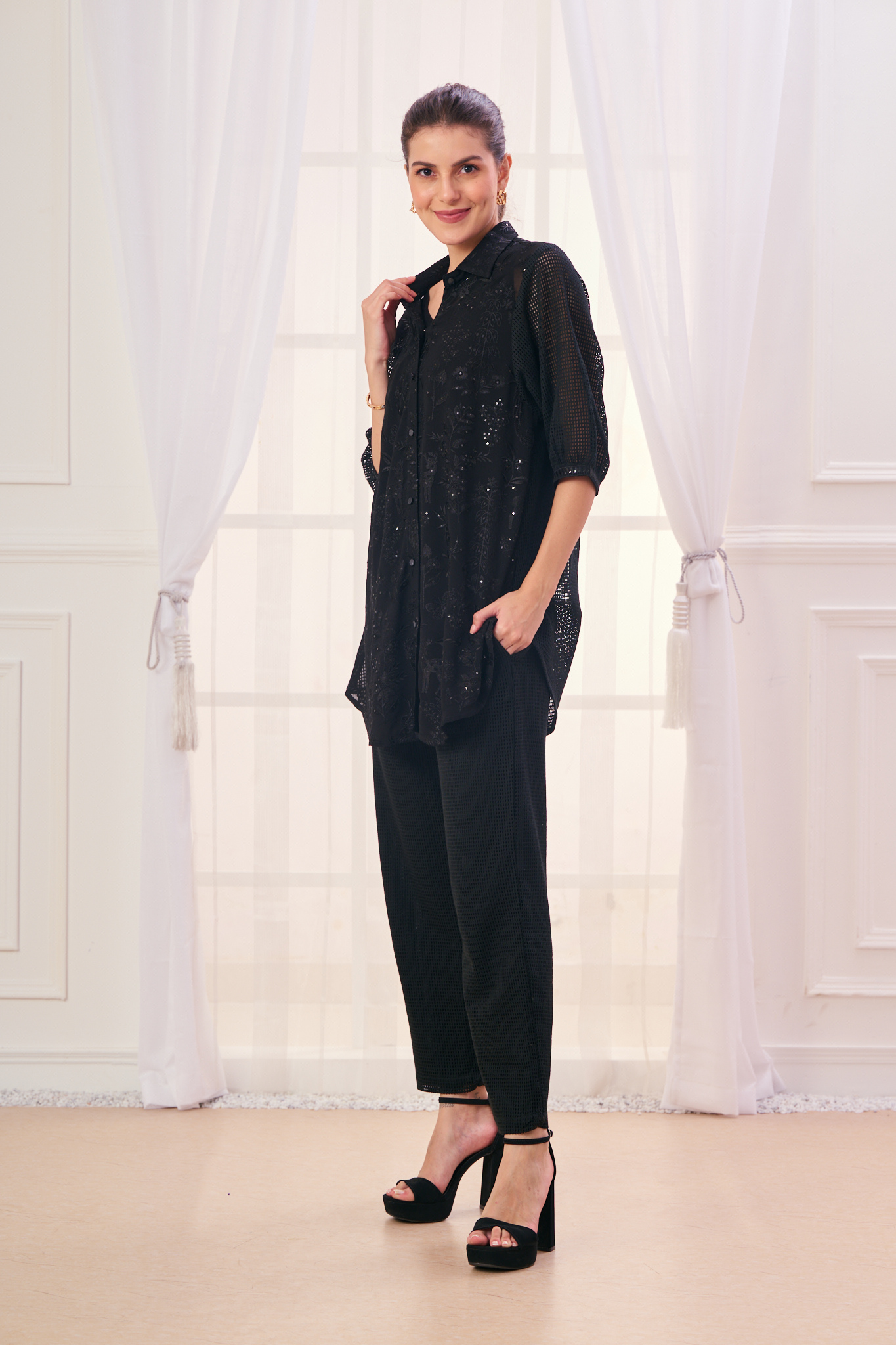 Taroob Embroidered Georgette Safari Co-ord Set