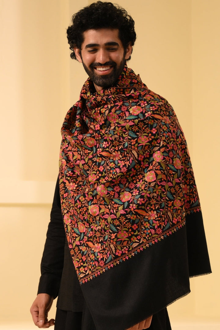 Taroob Floral Noir Embroidered Stole