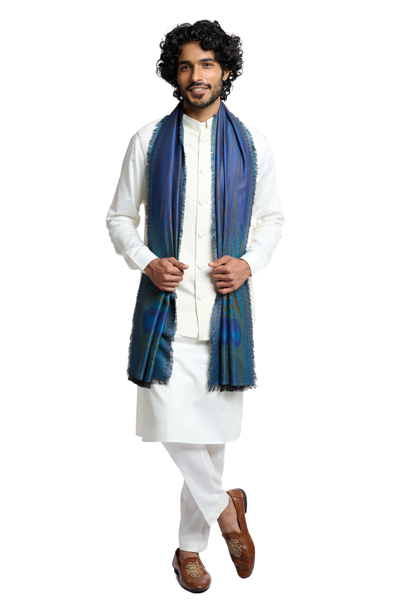 Taroob Men's Royal Peacock Silk Stole