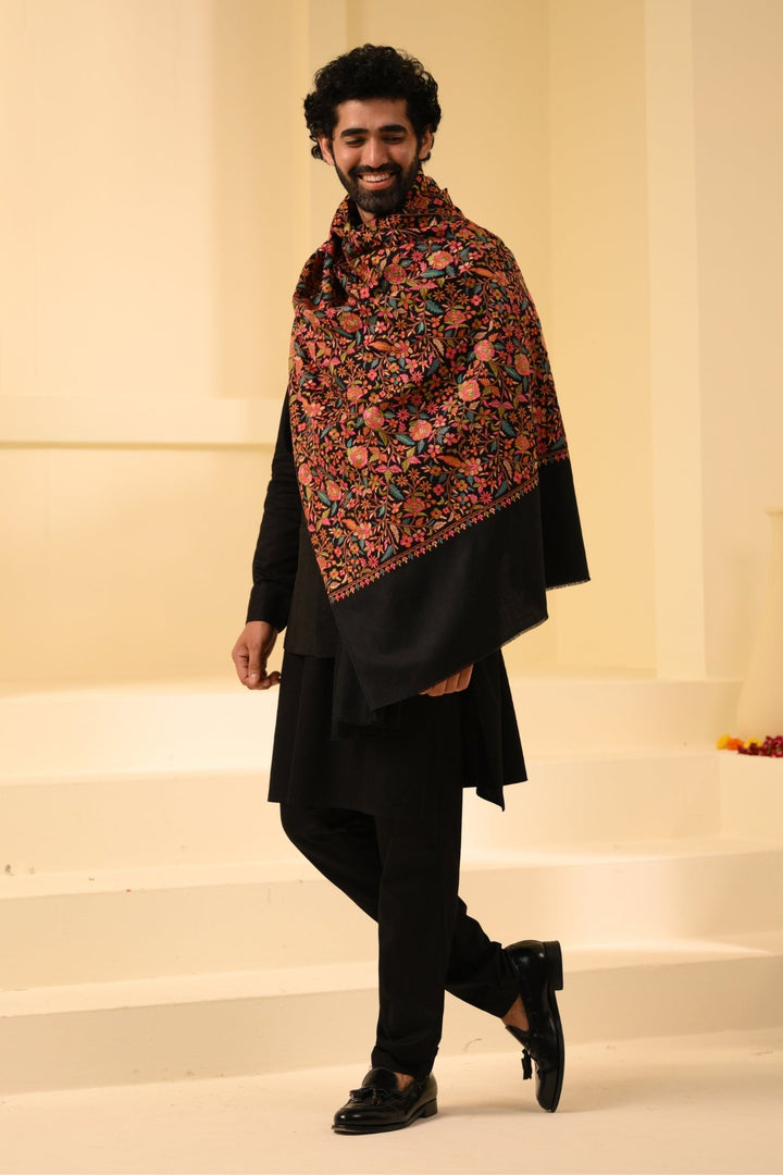 Taroob Floral Noir Embroidered Stole