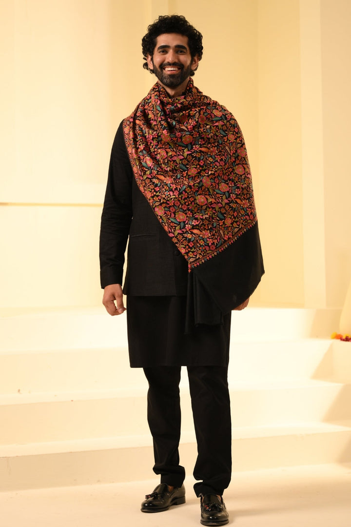 Taroob Floral Noir Embroidered Stole