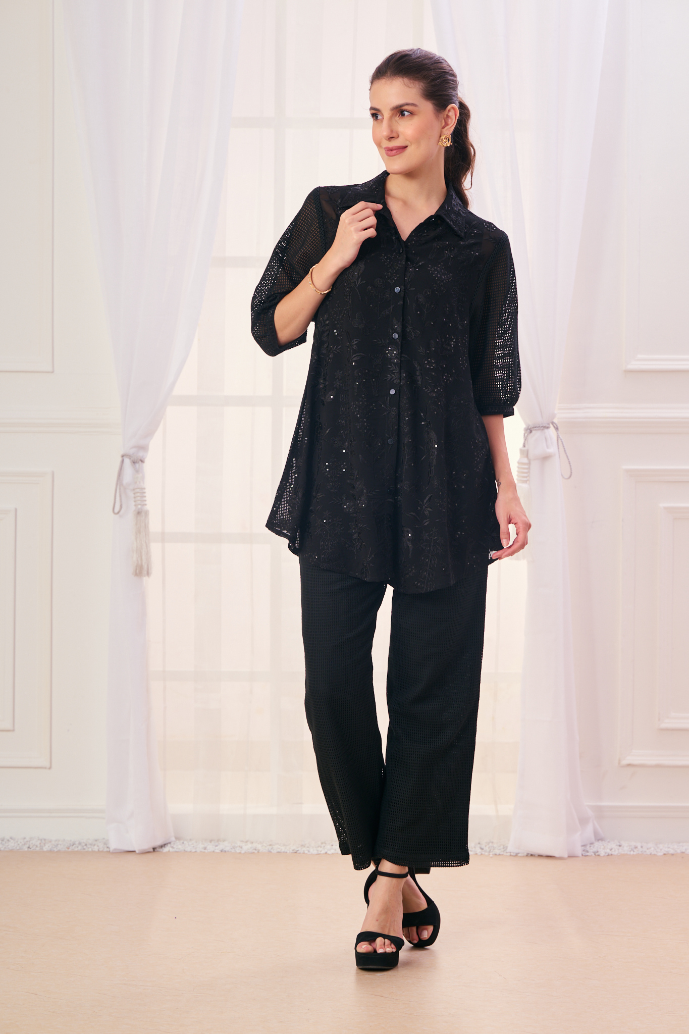 Taroob Embroidered Georgette Safari Co-ord Set