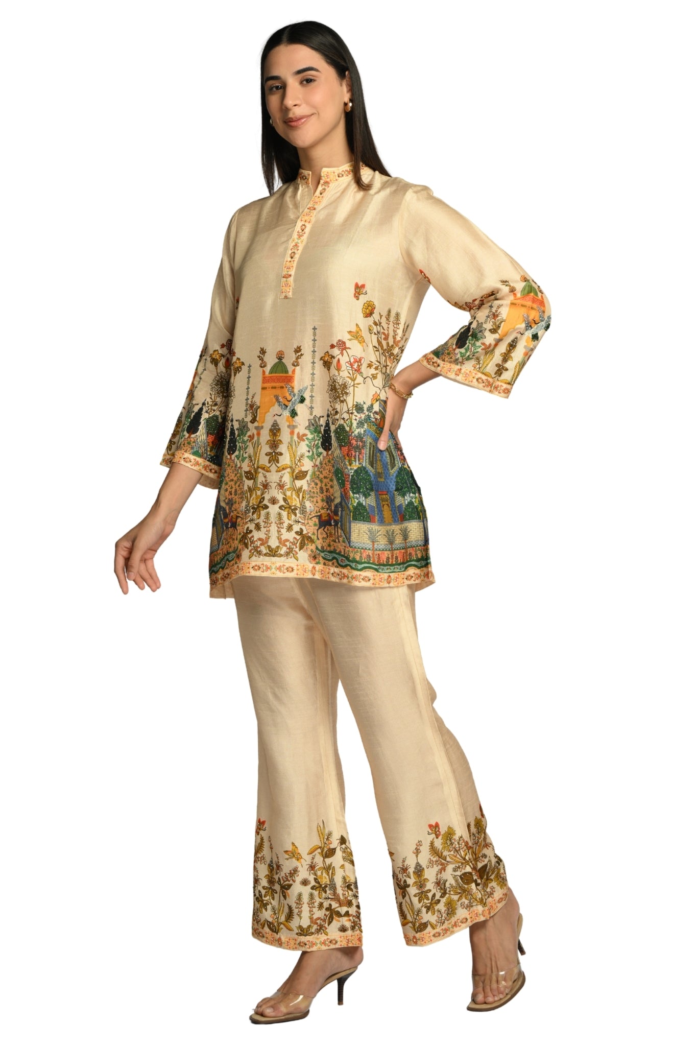 Taroob Royal Printed Silk Co-ord Set with Embroidery Highlights