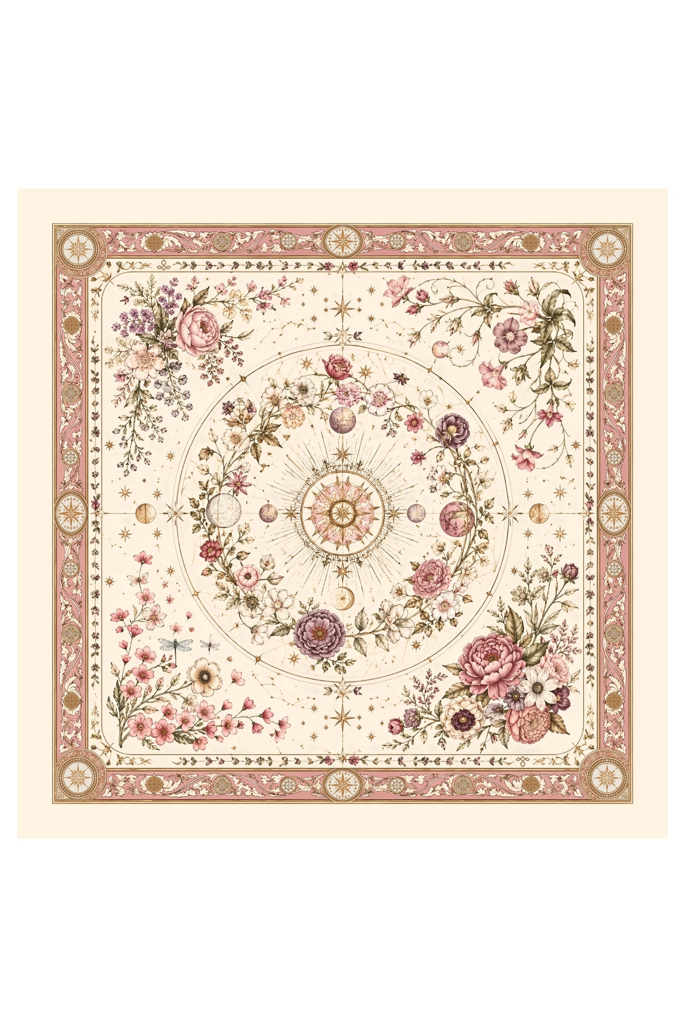Cream Pretty Floral Silk Satin Square Taroob