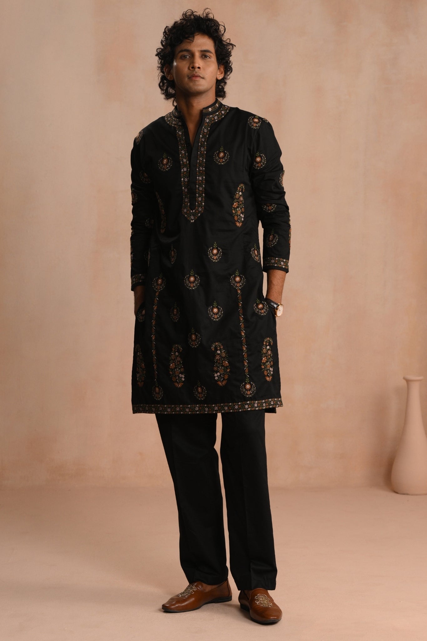 Black Mehrab Embroidered Kurta Pajama Set