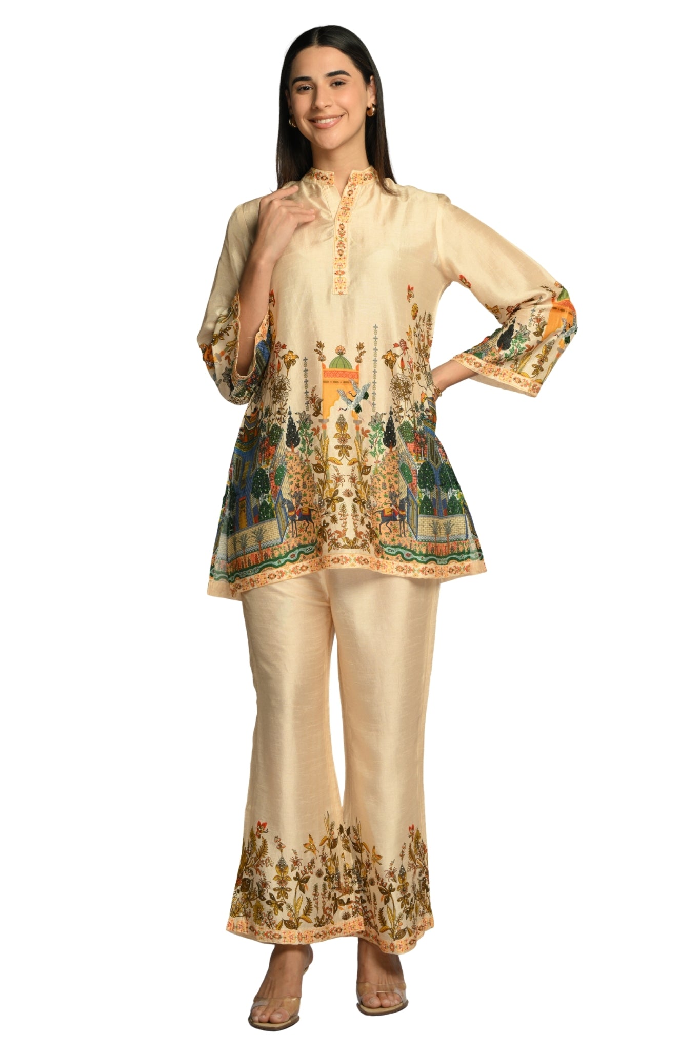 Taroob Royal Printed Silk Co-ord Set with Embroidery Highlights