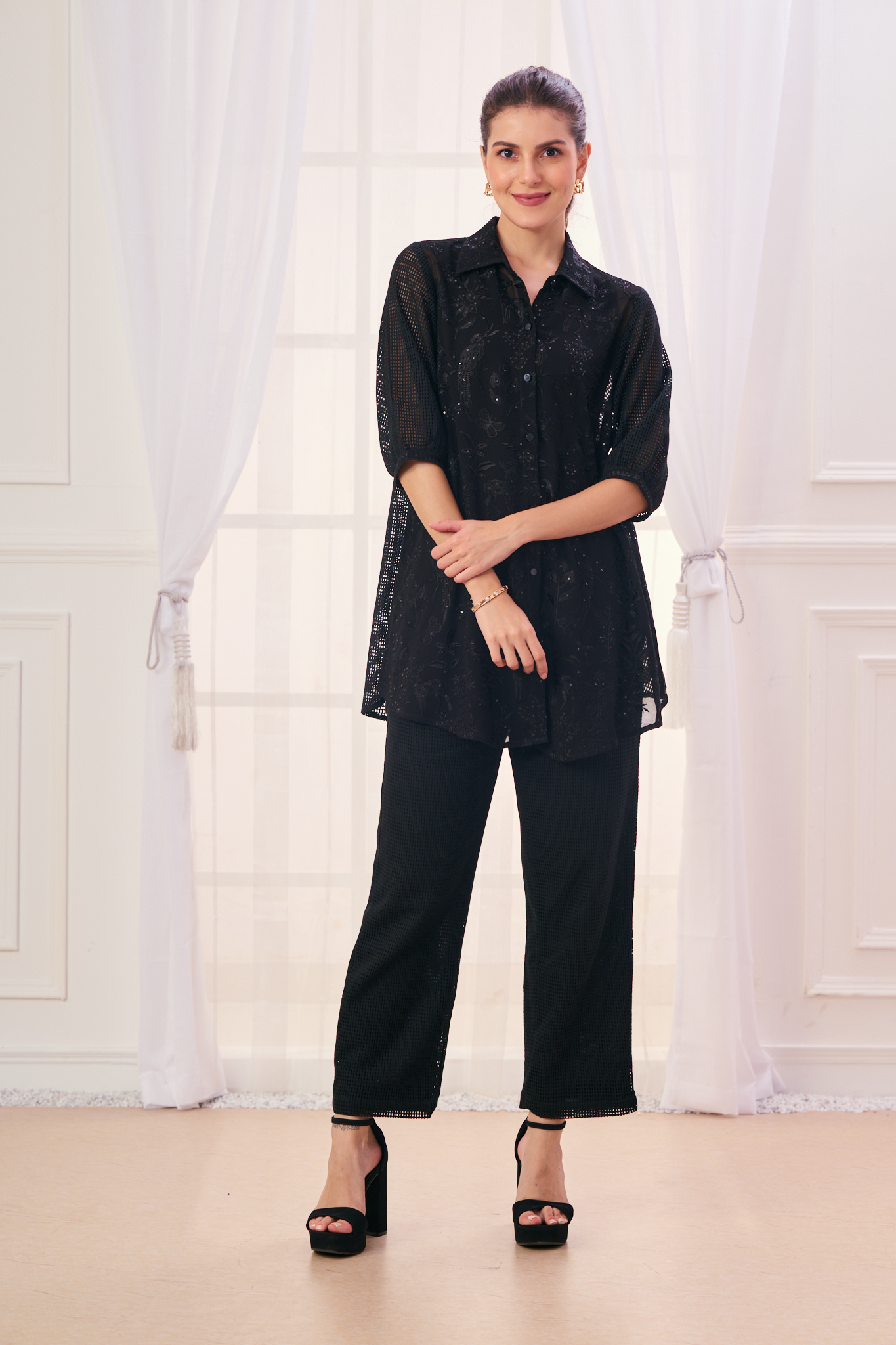 Taroob Embroidered Georgette Safari Co-ord Set