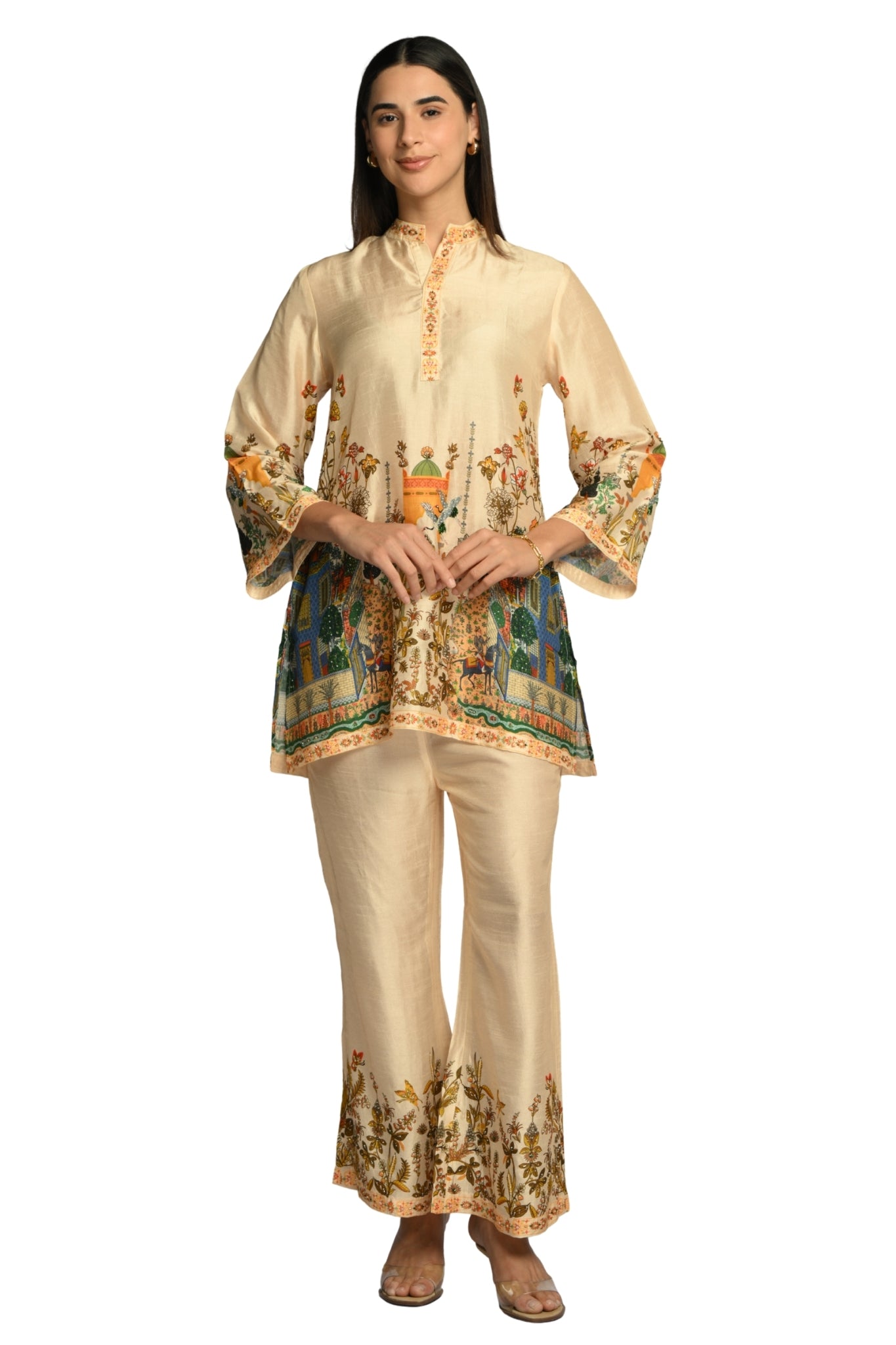 Taroob Royal Printed Silk Co-ord Set with Embroidery Highlights