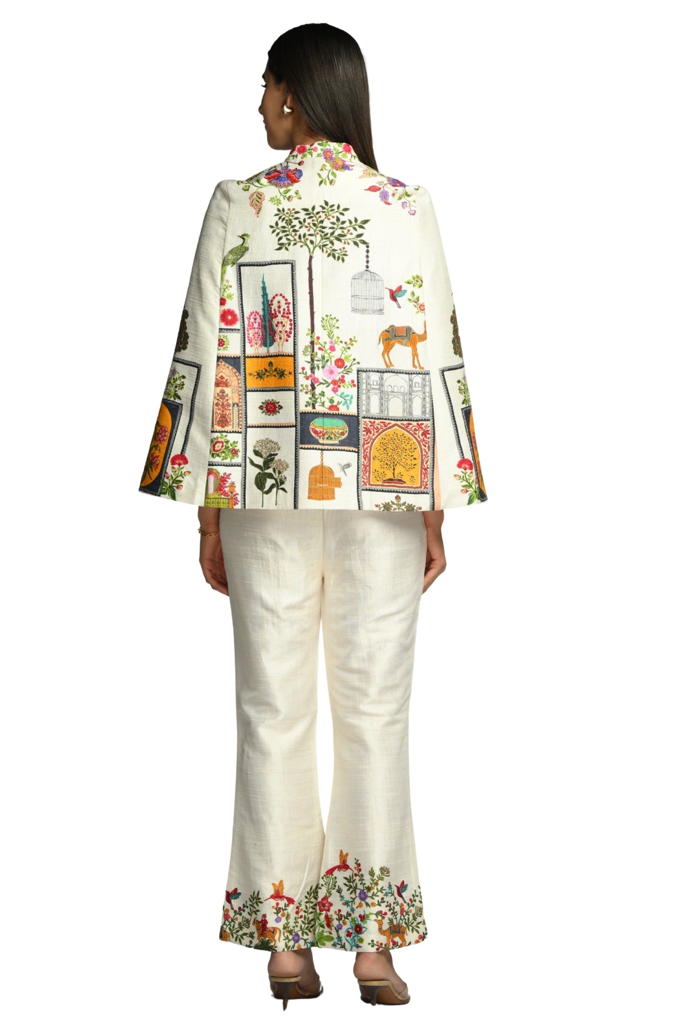 Taroob Embroidered Silk Linen Cape & Pants Co-ord Set