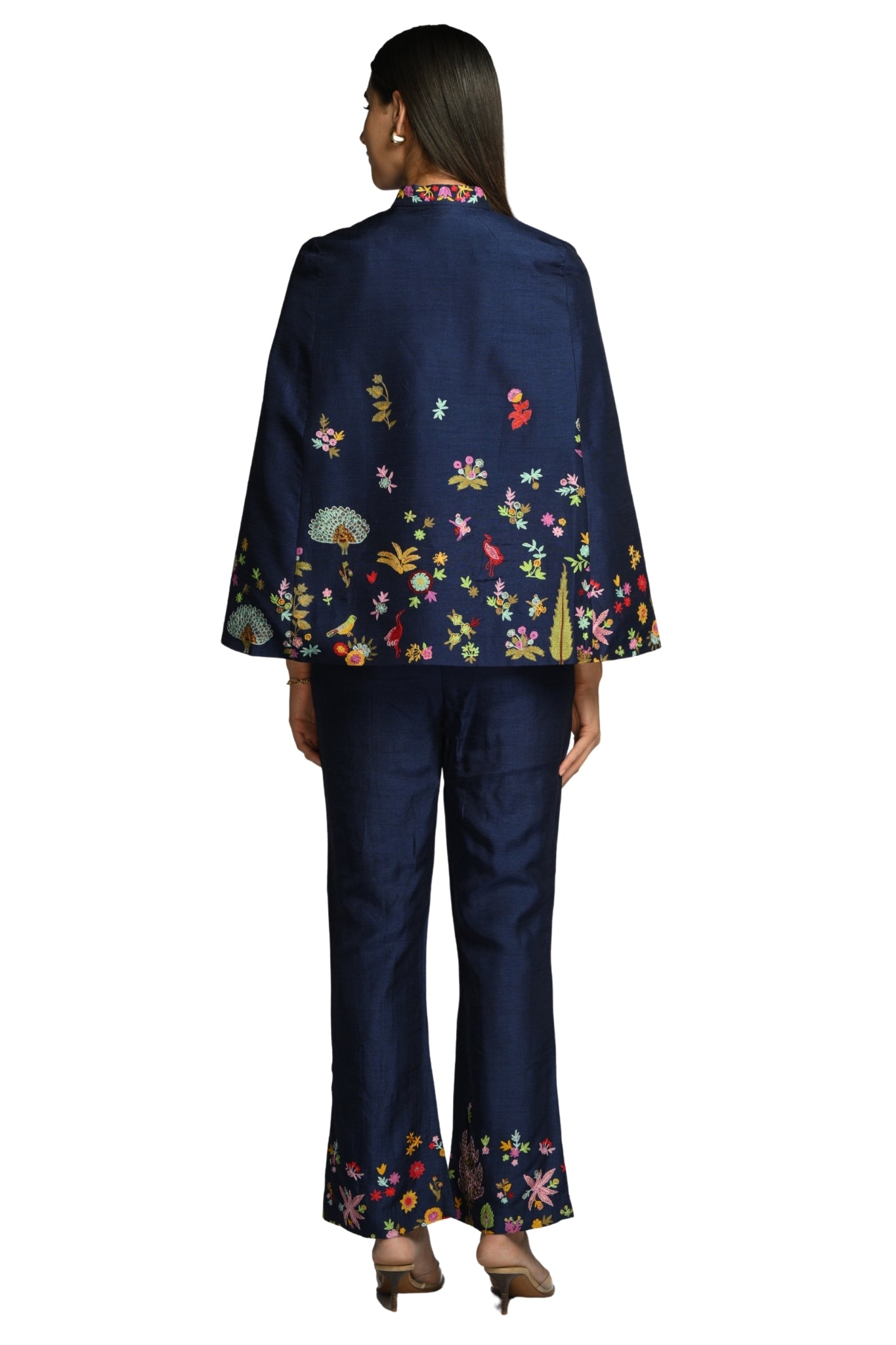 Taroob Embroidered Silk Linen Cape & Pants Co-ord Set
