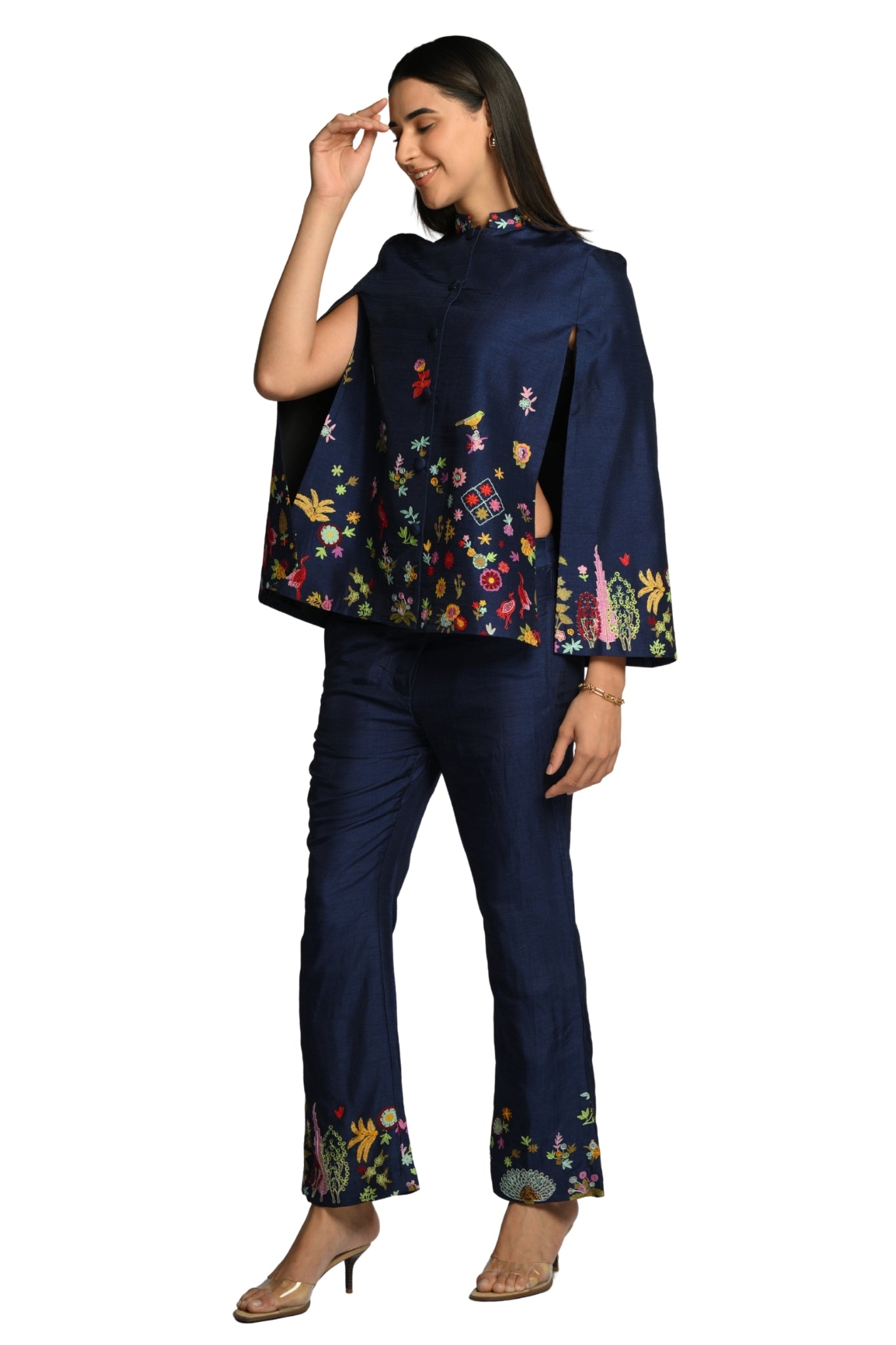 Taroob Embroidered Silk Linen Cape & Pants Co-ord Set