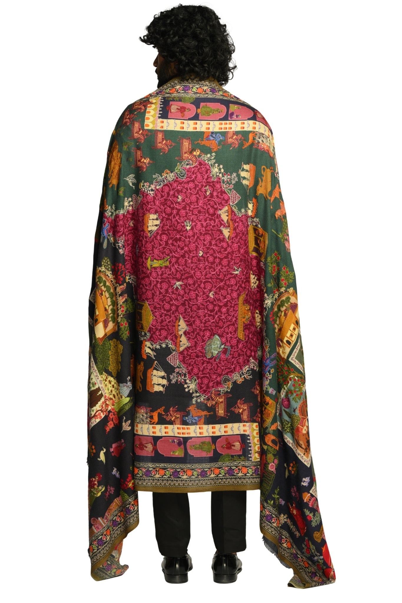 Men's Multicolor Jashn-e-Mahal Embroidered Wool Kalamkari Dusala Taroob