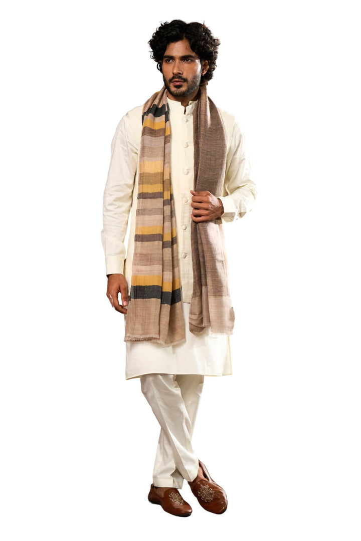 Taroob Multi Striper Soft  Wool Zari Stole