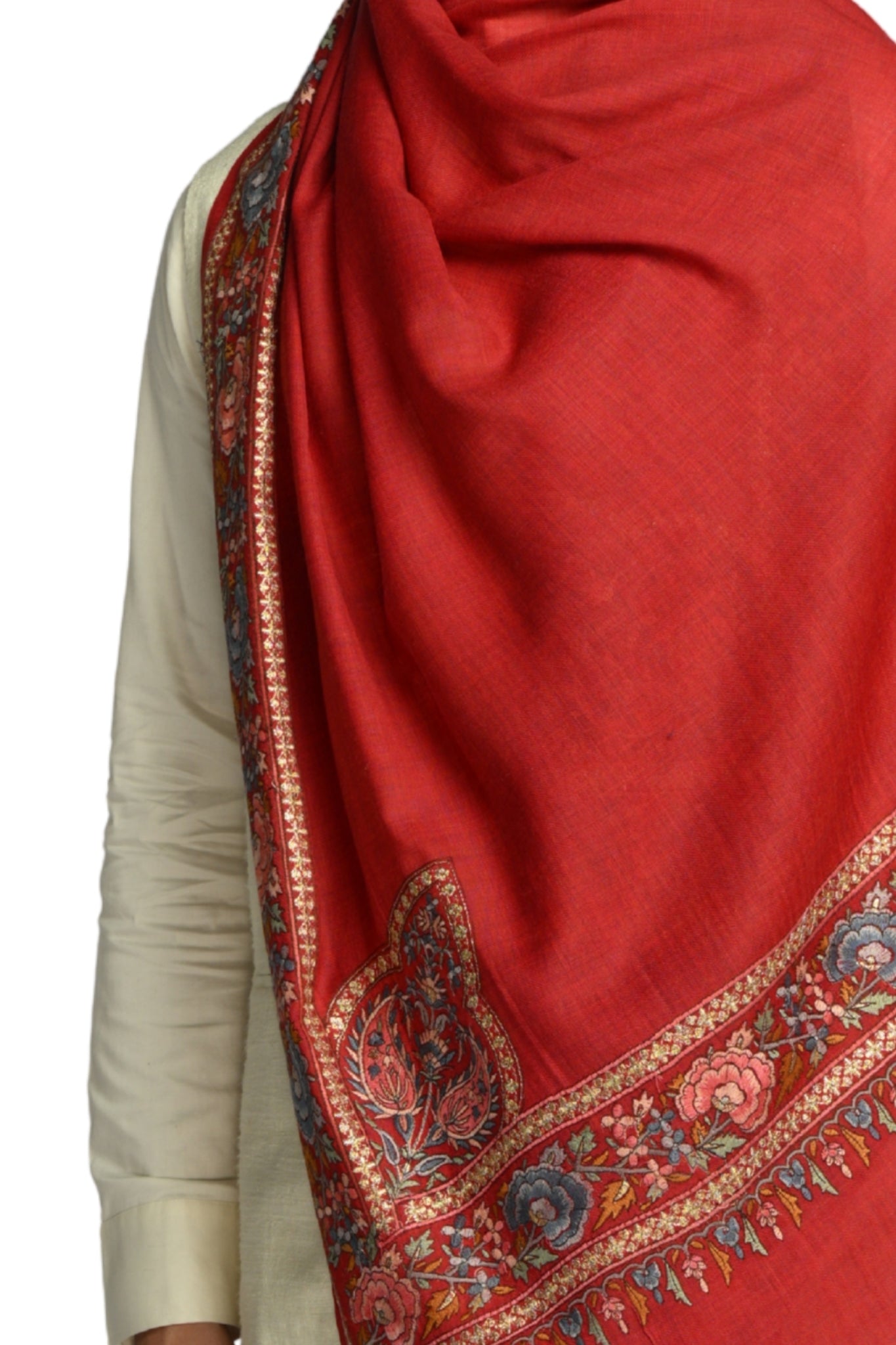 Taroob Sozni Floral Embroiderd Border Shawl