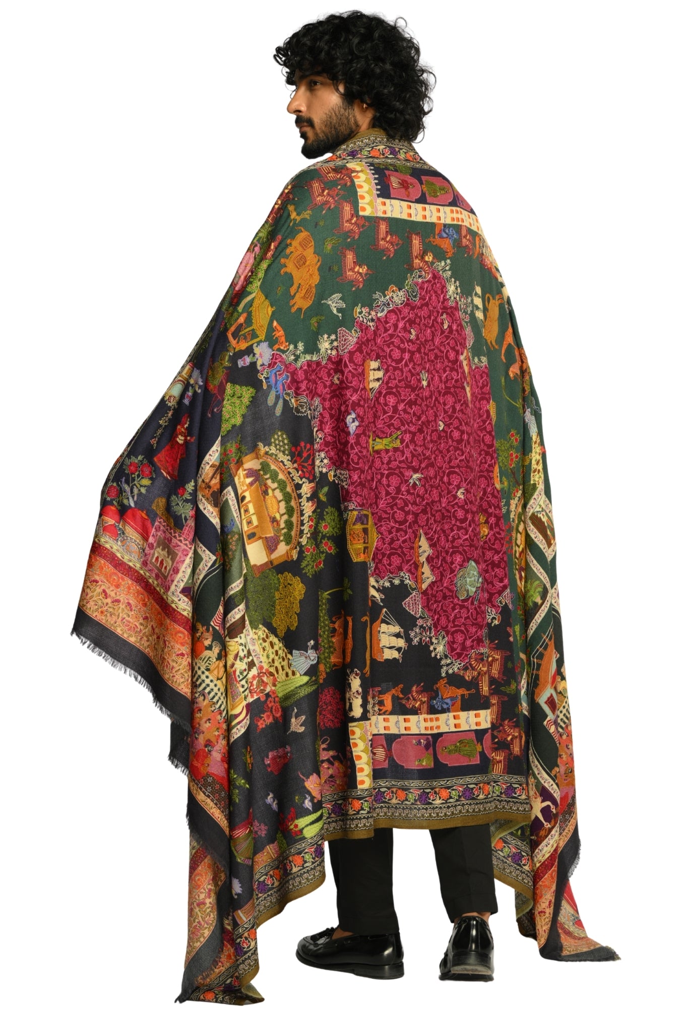 Men's Multicolor Jashn-e-Mahal Embroidered Wool Kalamkari Dusala Taroob