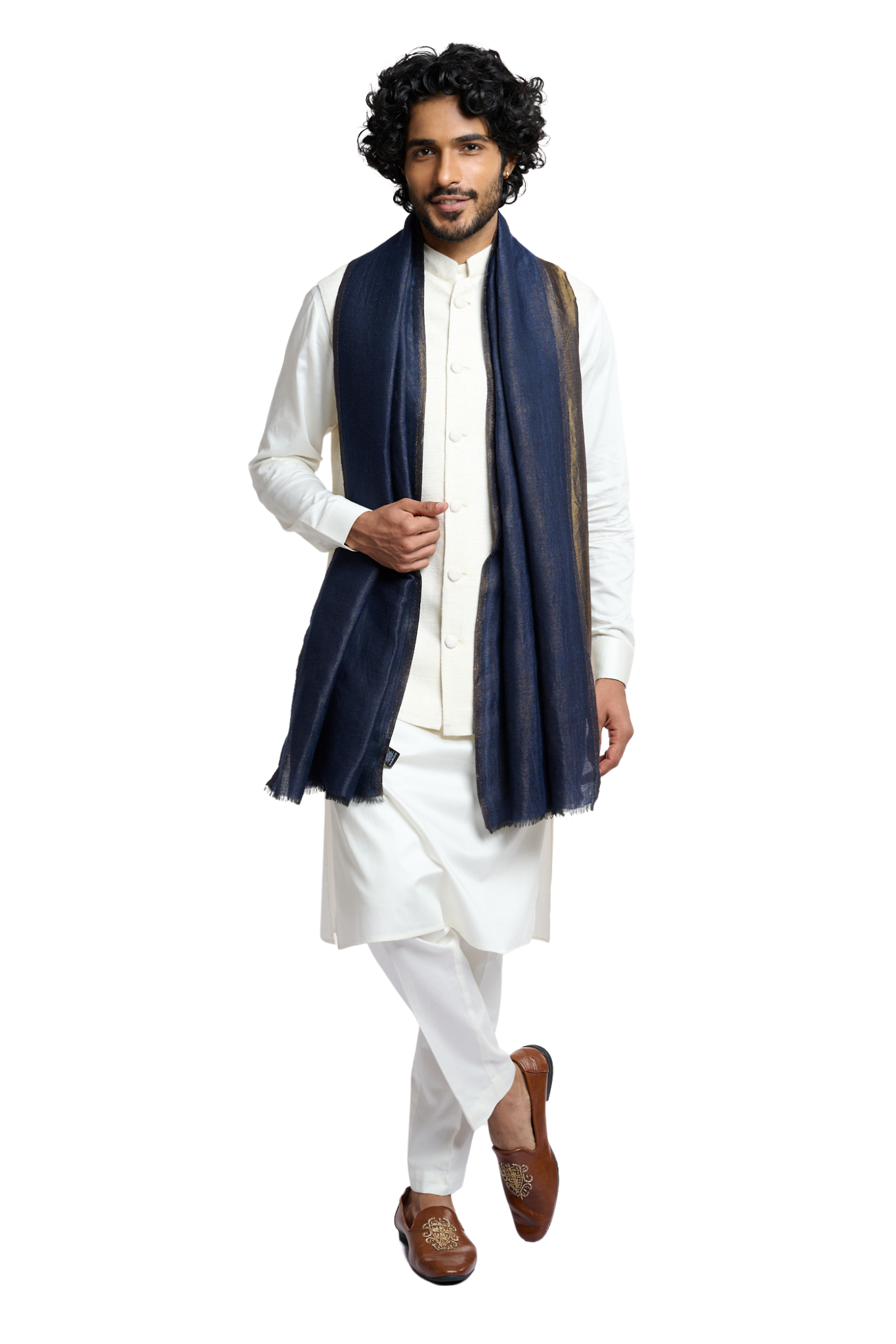 Taroob Men's Solid Reversible Wool Zari Stole