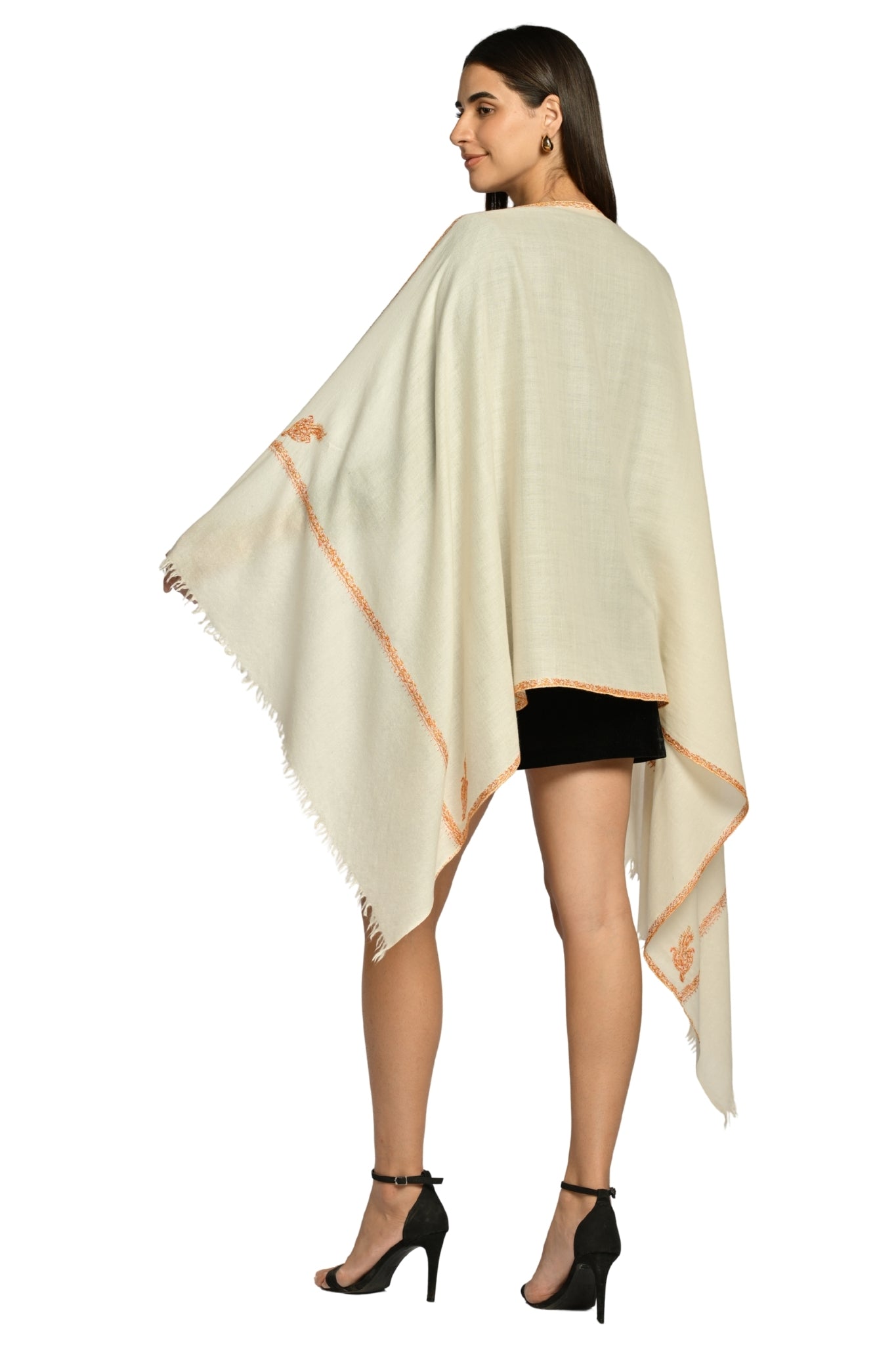 Cream Embroidered Pashmina Stole Taroob